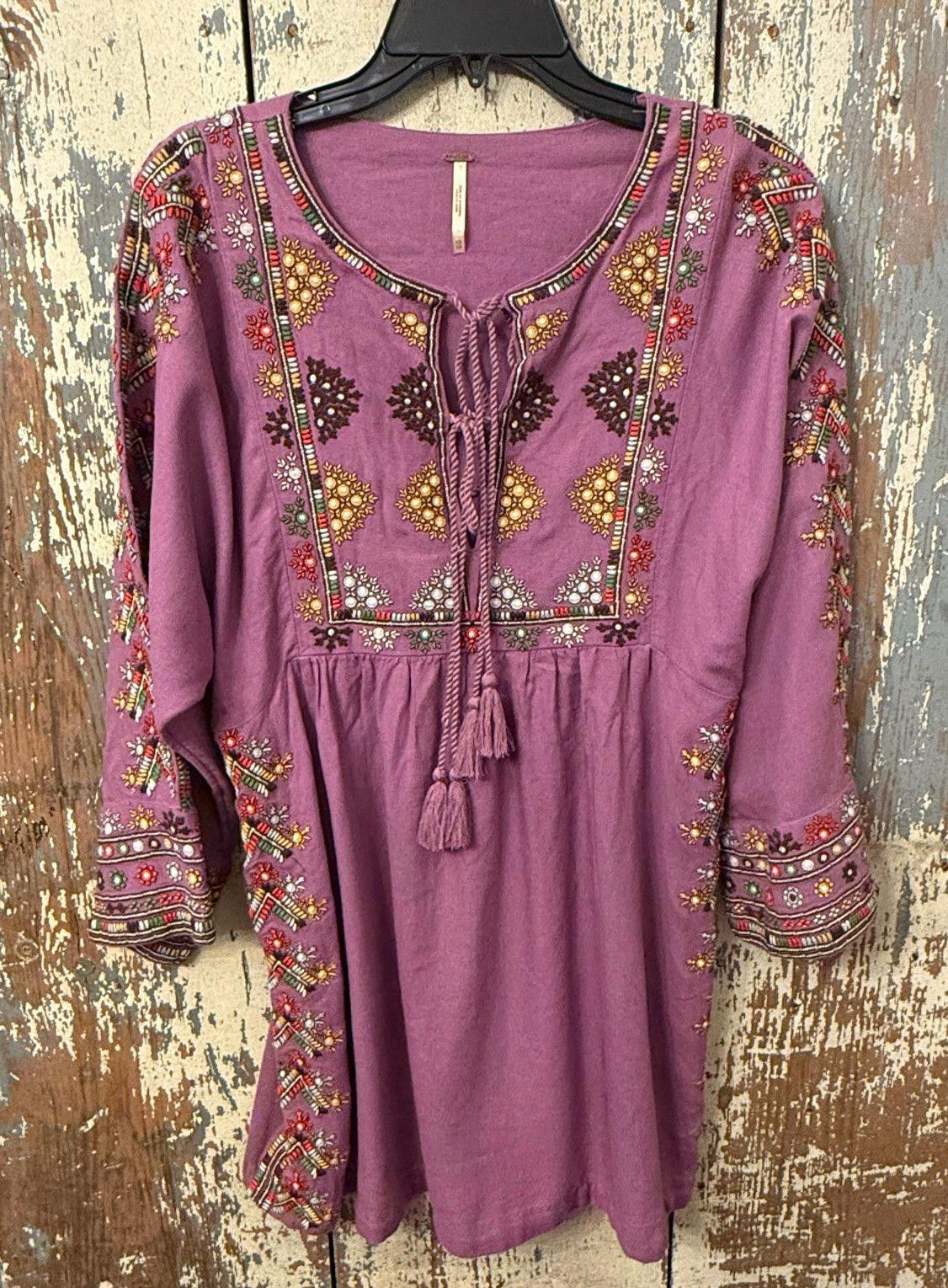 Free People Free People Purple Embroidered Linen Dress, size XS Size XS / US 0-2 / IT 36-38 - 1 Thumbnail