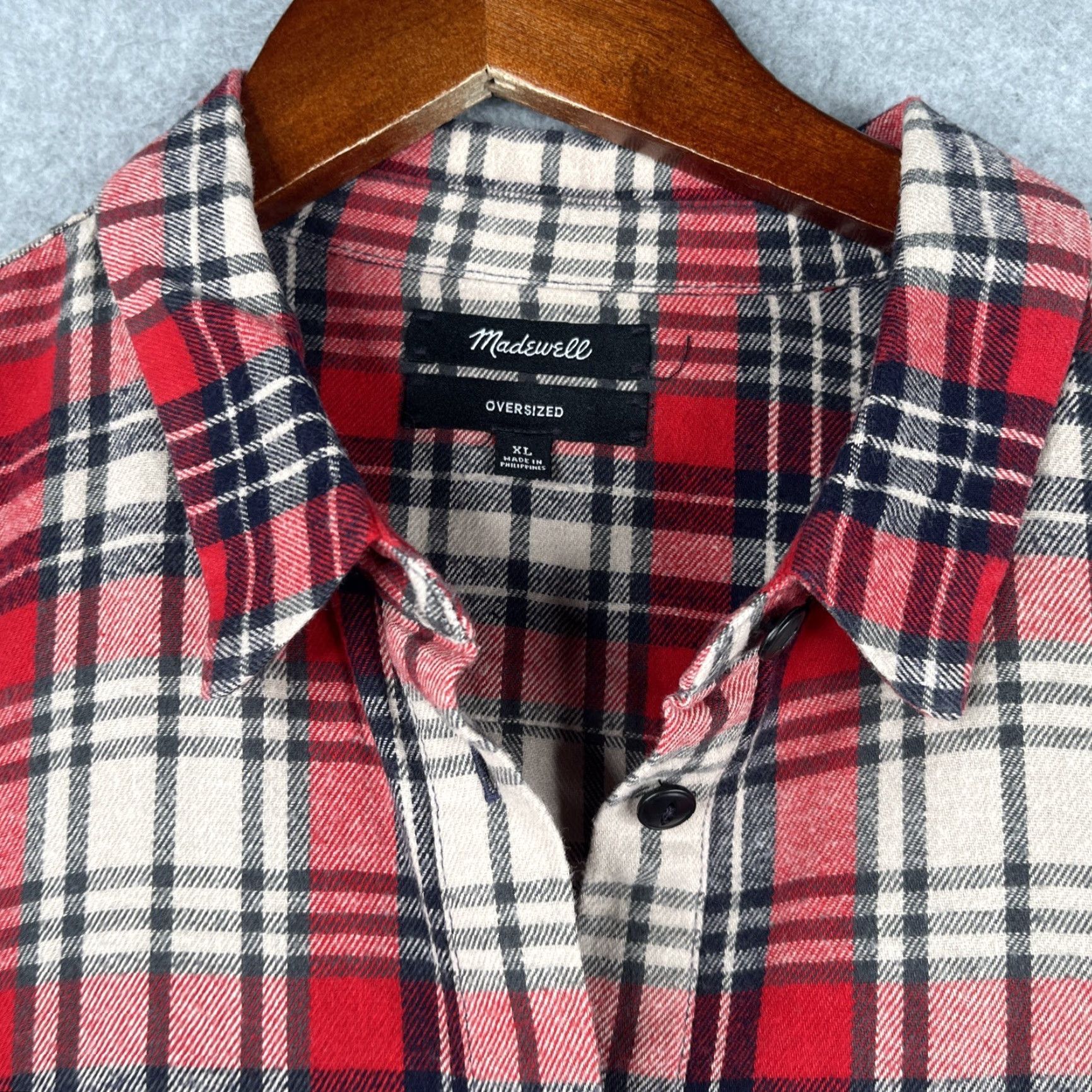 Madewell Madewell Oversized Flannel Long Sleeve Button Up Shirt Women XL Red Plaid Pocket Size XL / US 12-14 / IT 48-50 - 4 Thumbnail
