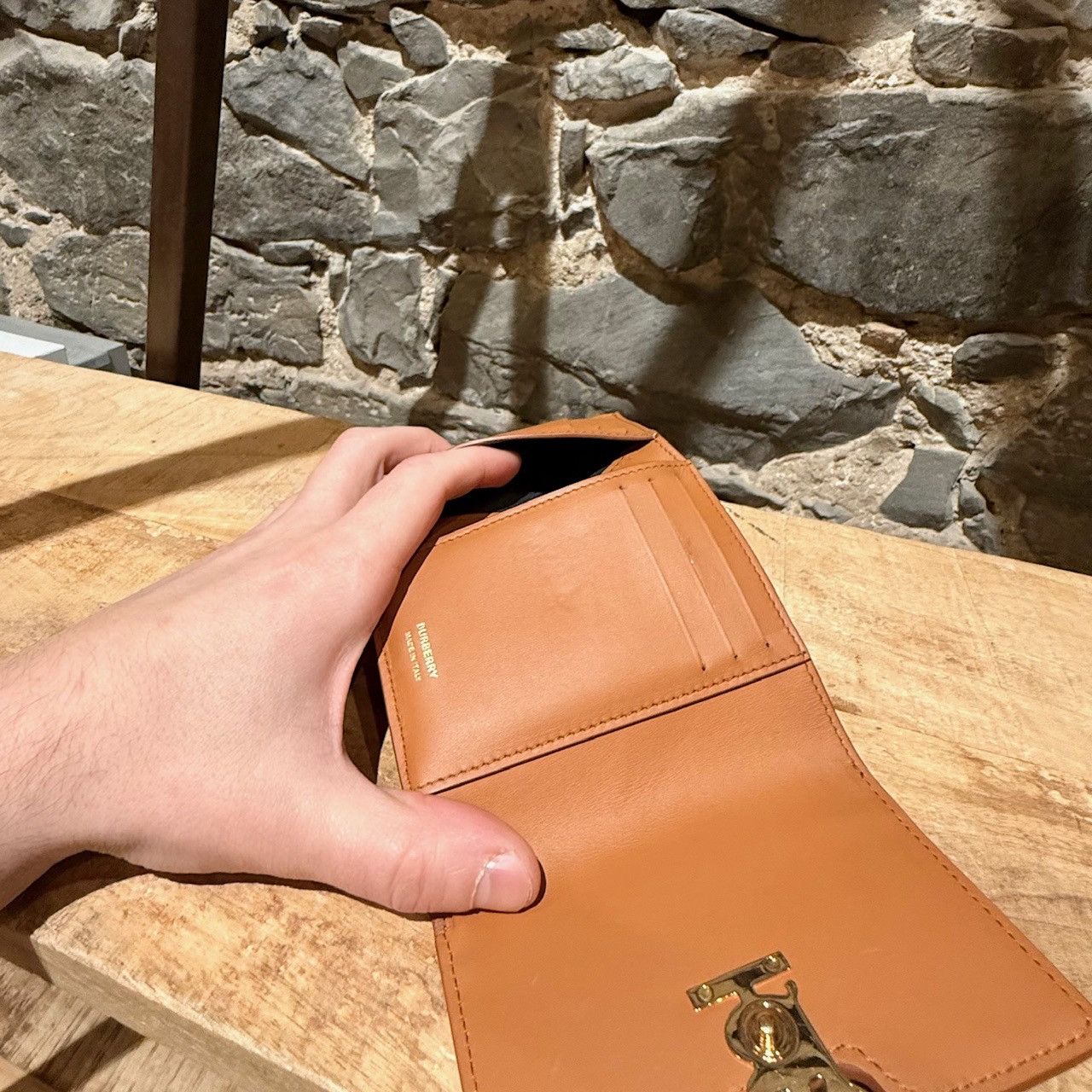 Burberry Burberry TB Compact Trifold Tan Grained Leather Wallet Size ONE SIZE - 8 Thumbnail