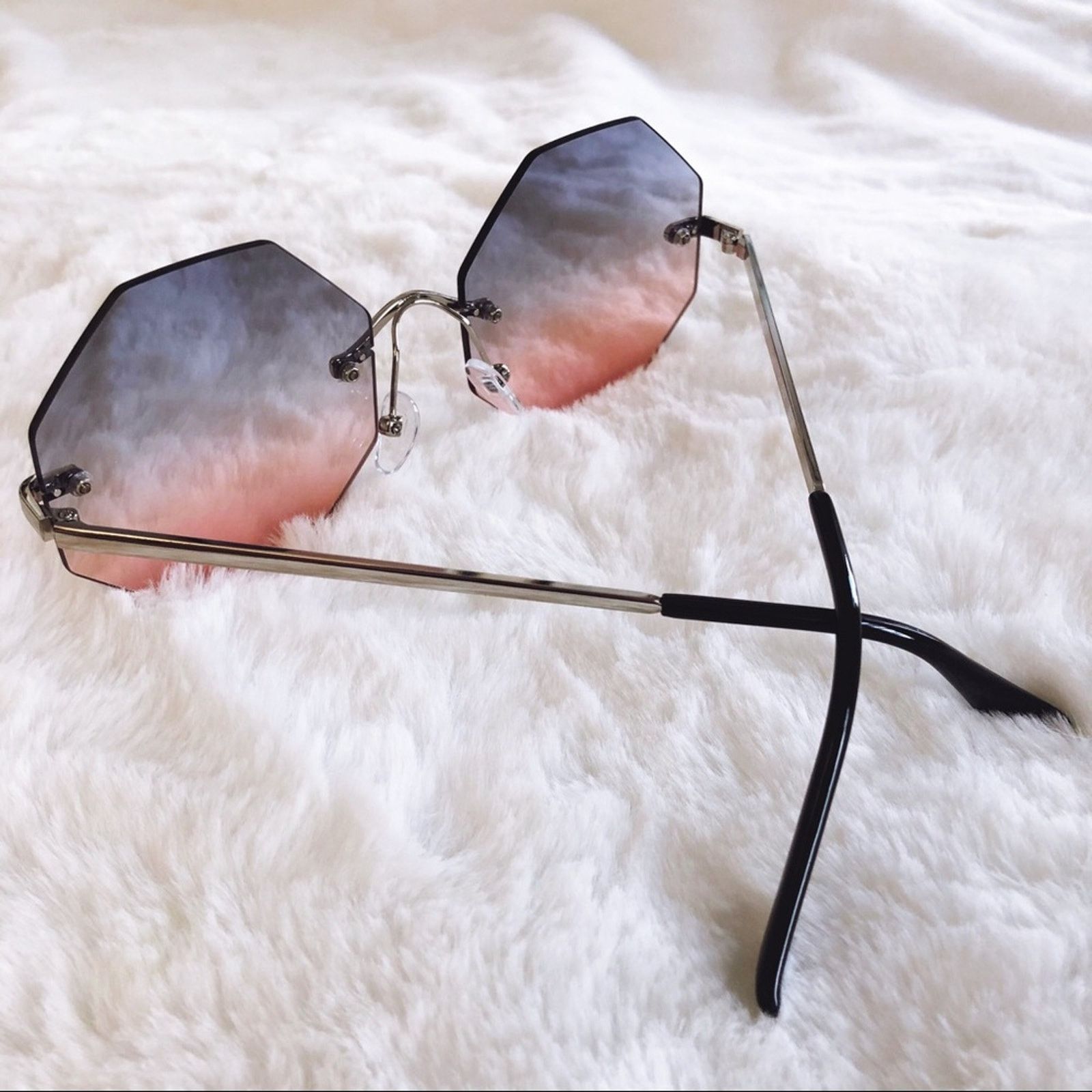 Other Alaiya Blue & Pink Octogonal Ombre Sunglasses Size ONE SIZE - 7 Thumbnail