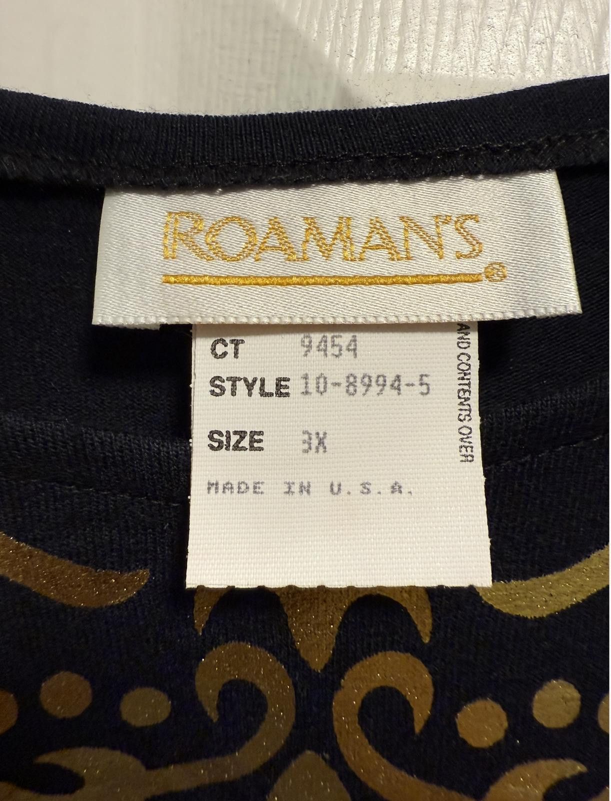 Designer Roaman’s Gold Foil Tunic Top 3X Made in USA Boho Glam Size M / US 6-8 / IT 42-44 - 4 Thumbnail
