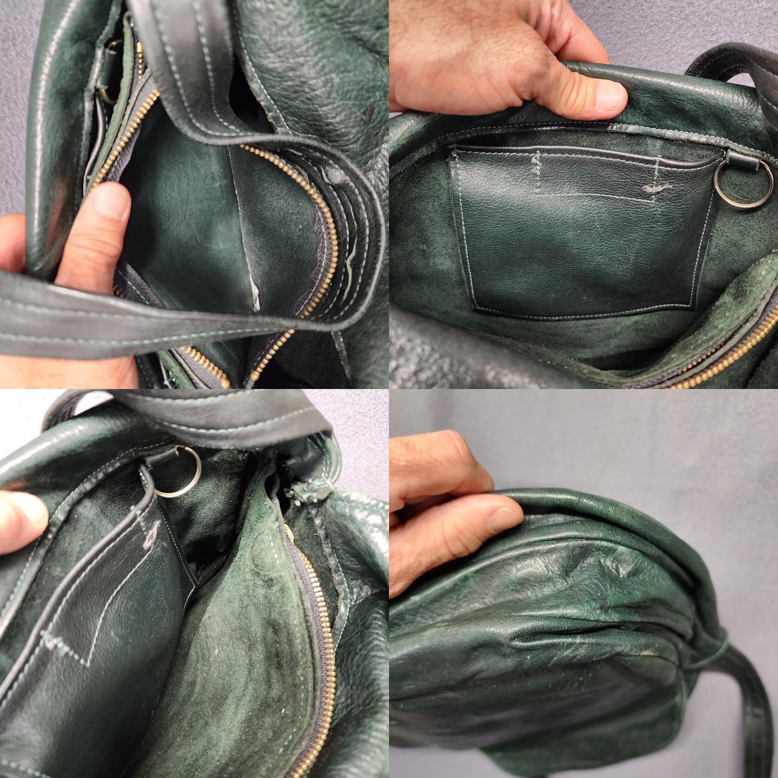 Vintage Leather Shoulder Bag Dark Green Flap Pocket Zip Compartments Medium Purse Womens Shoulder Bag Size ONE SIZE - 9 Thumbnail