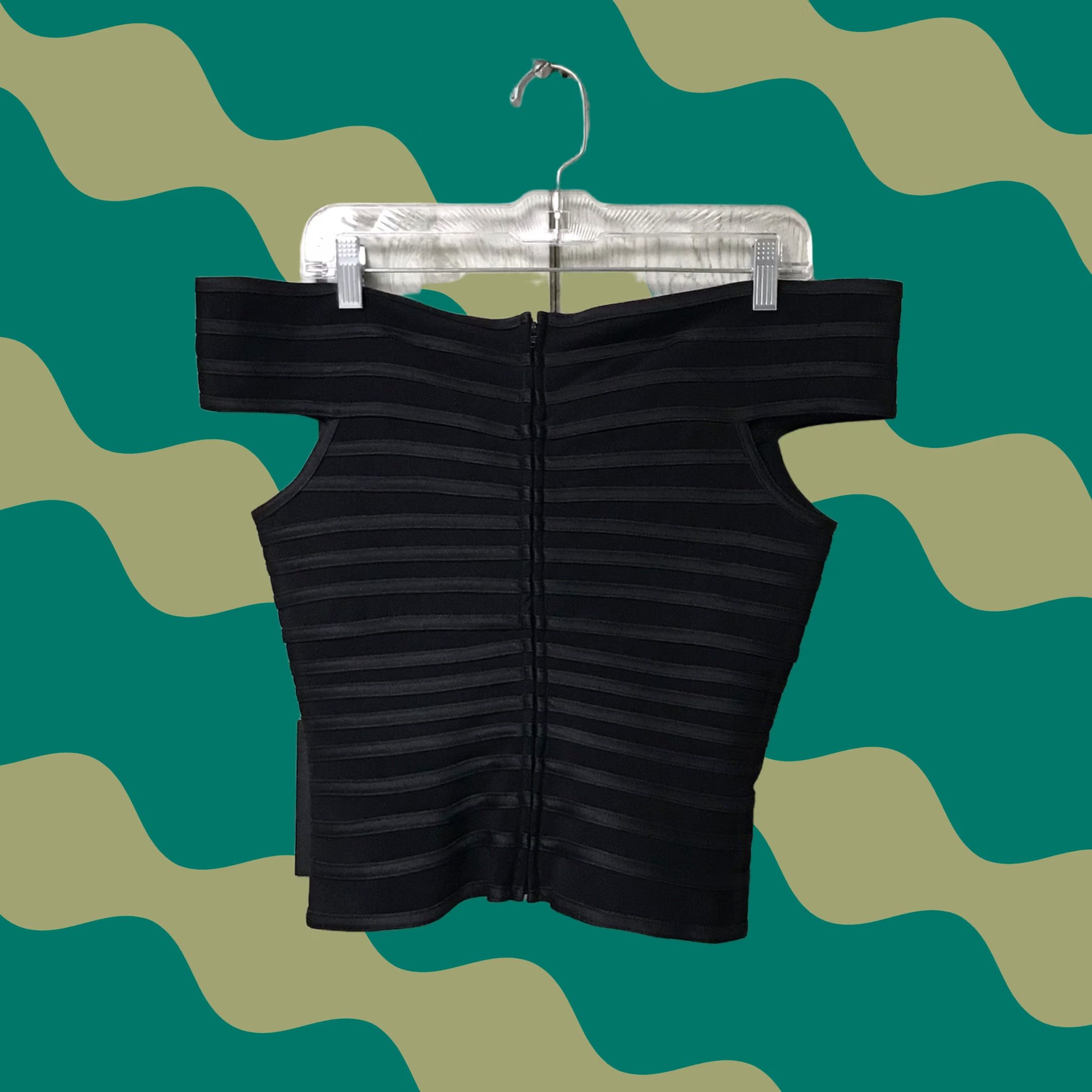 Vintage Victor Costa Women Black Twist Front Off-Shoulder Fitted Zip Cropped Top 8 Size M / US 6-8 / IT 42-44 - 1 Thumbnail