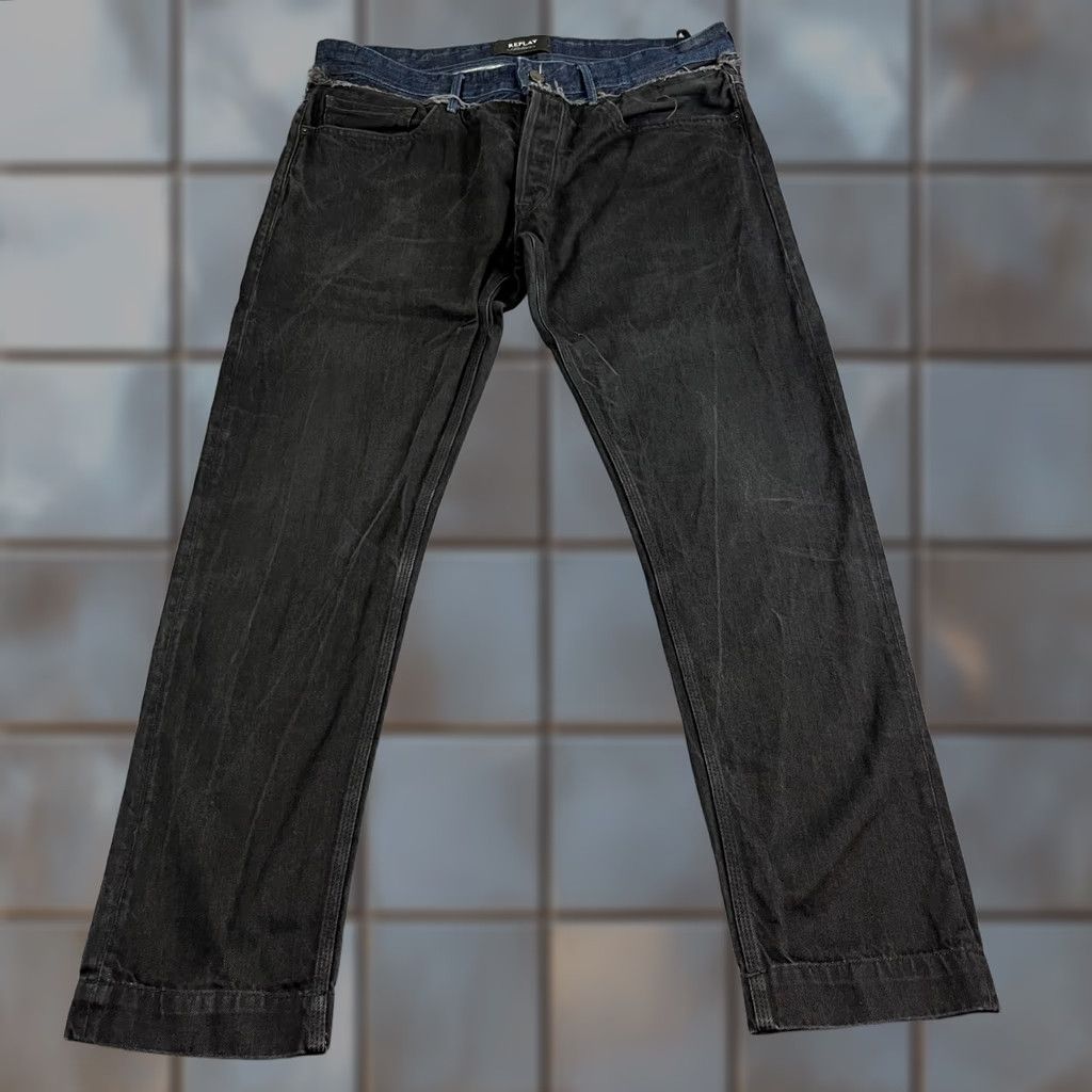 Replay Replay Atelier Jeans Tapered 36 32 Black Blue Trim Rare Denim 5-Pocket Mens Regular 32 In Inside Leg Medium Rise Black Cotton Jeans Size US 36 / EU 52 - 1 Thumbnail