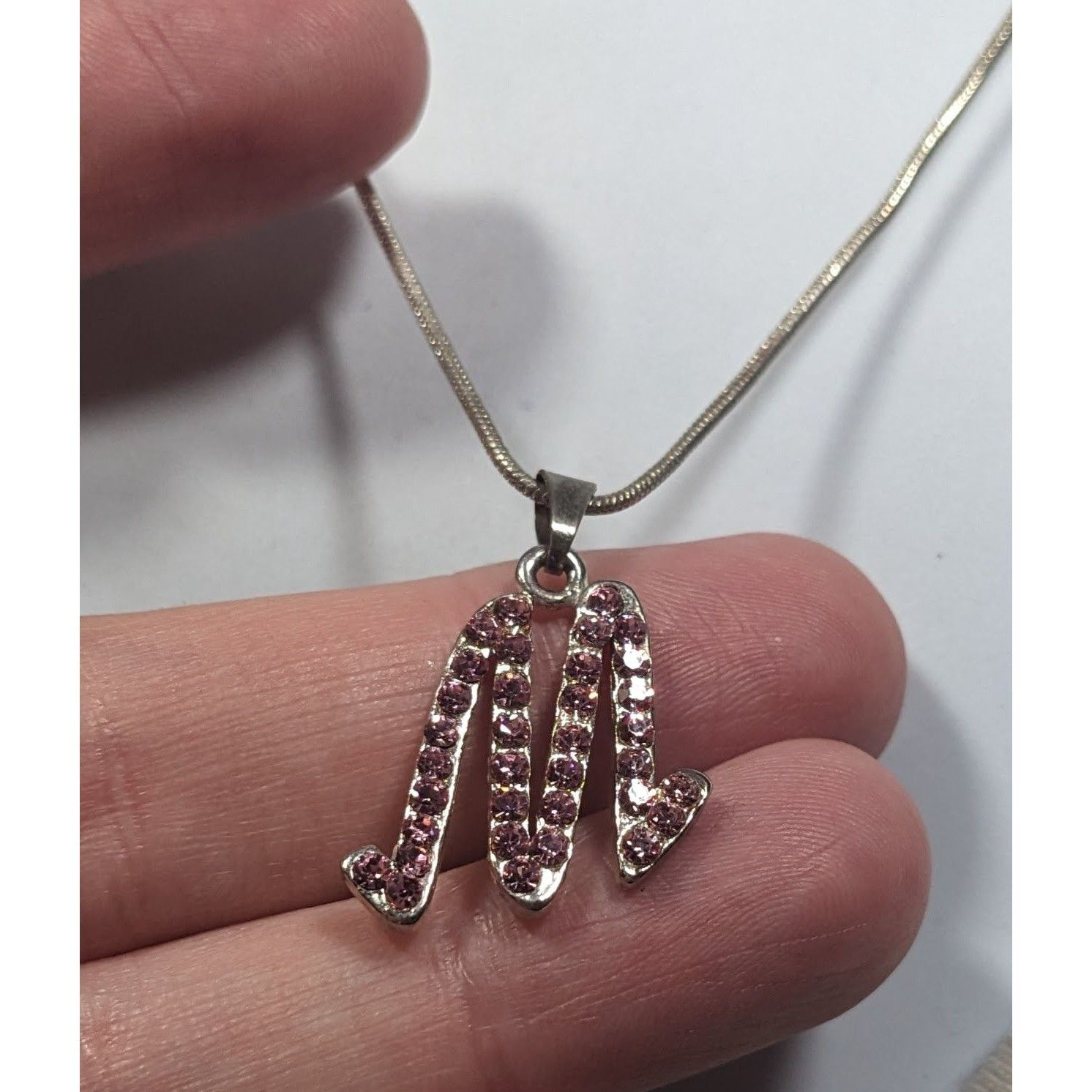 Other Pink Rhinestone M Monogram Silver Tone Pendant Necklace Size ONE SIZE - 5 Thumbnail