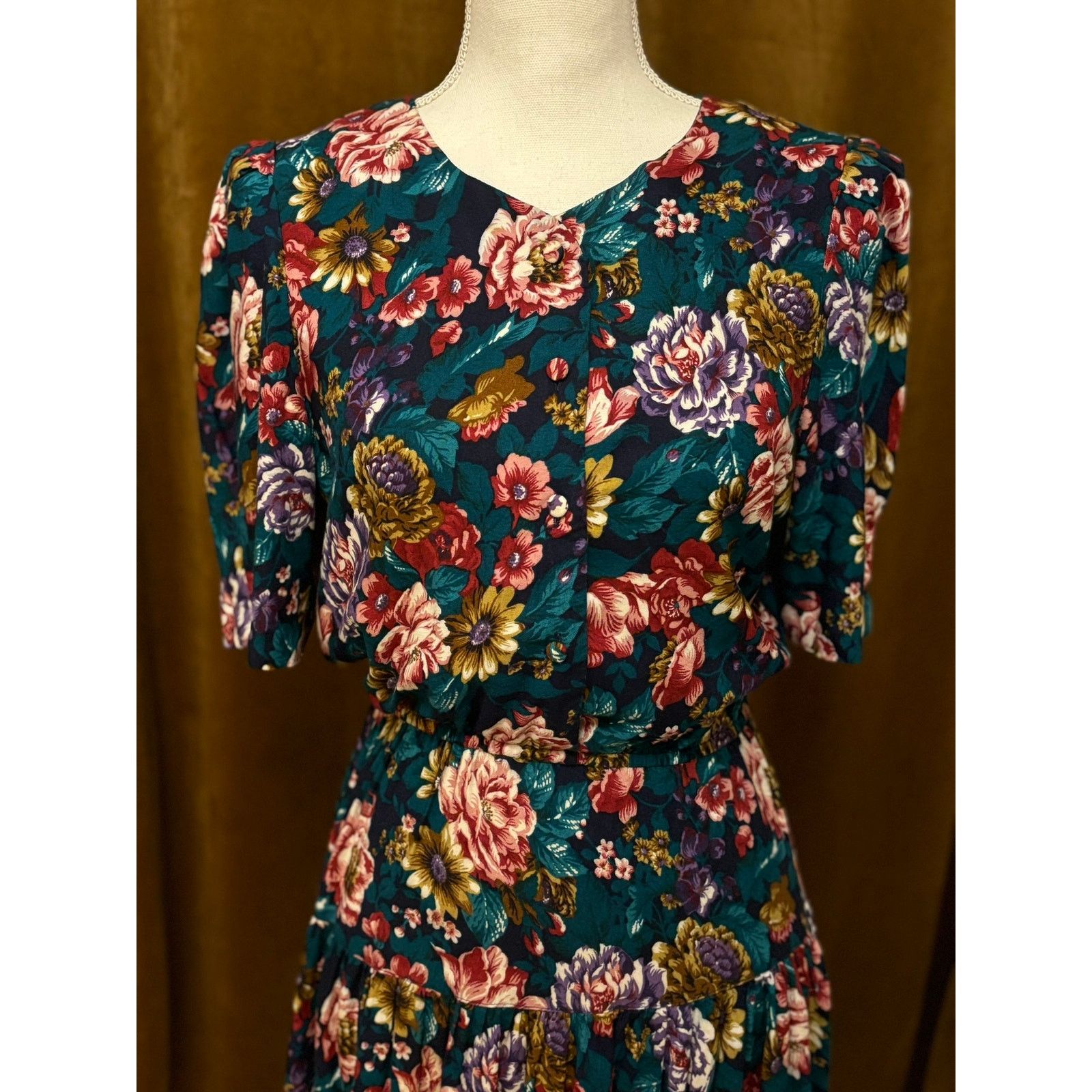 Other Vintage Pellini Floral Midi Dress 7/8 Short Sleeve Size M / US 6-8 / IT 42-44 - 3 Thumbnail