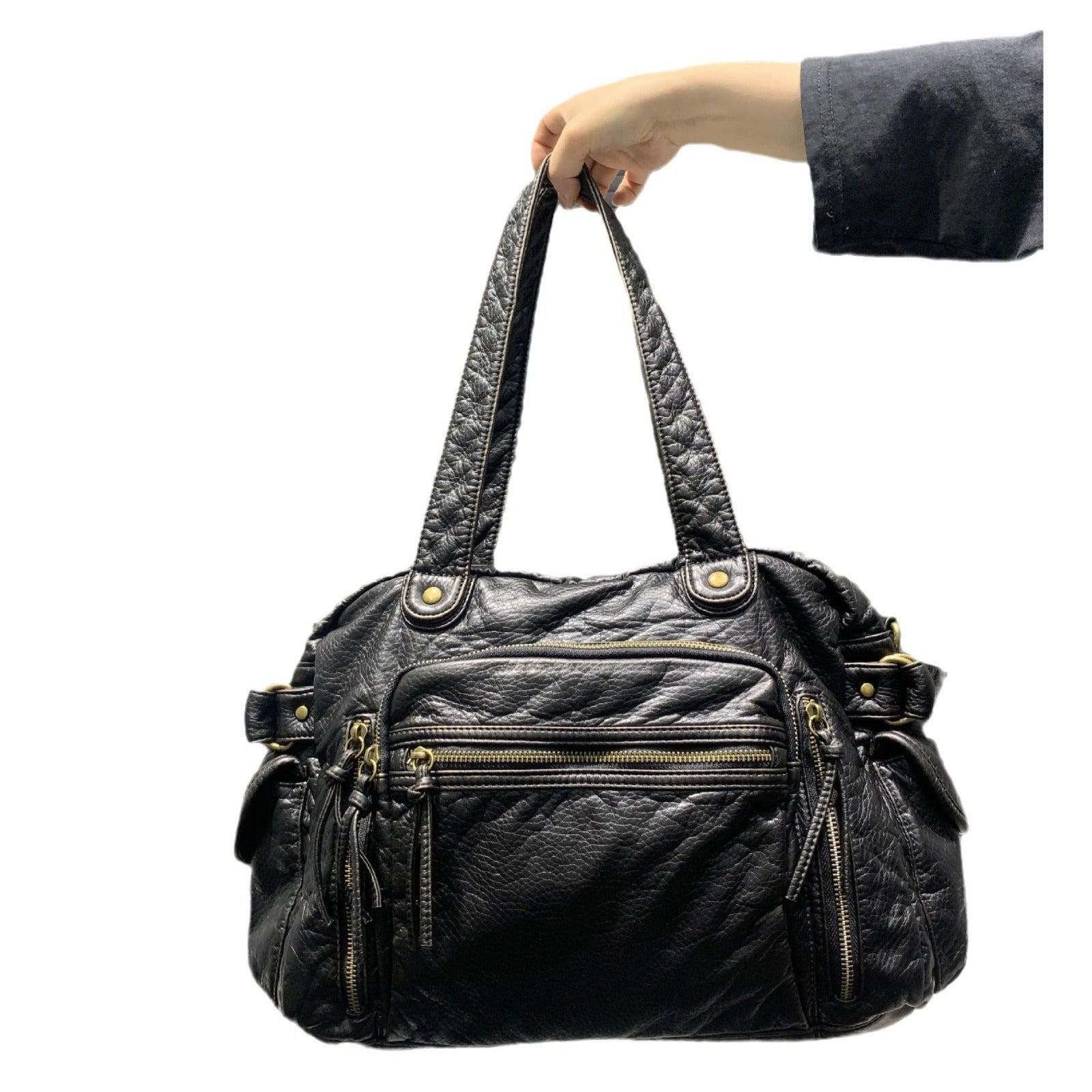 Vintage Black Quilted Leather Shoulder Bag, Multi-Zip Pockets Size ONE SIZE - 5 Thumbnail