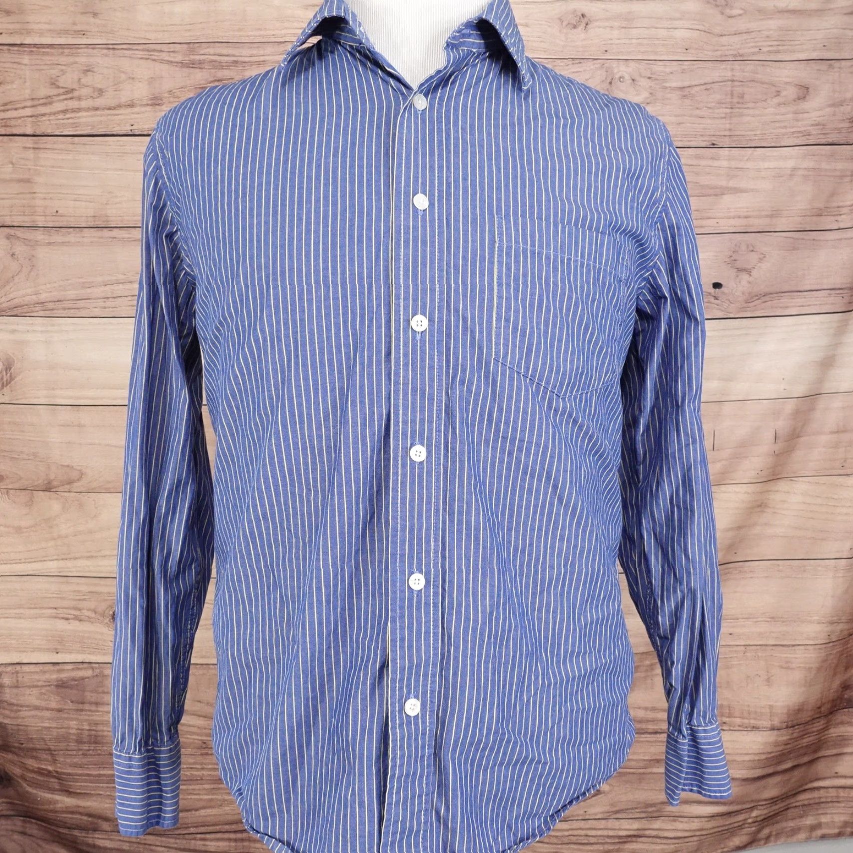 Aeropostale Aeropostale Men's Medium Blue Yellow Striped Button-Up Long Sleeve Shirt Classic Preppy Size US M / EU 48-50 / 2 - 3 Thumbnail