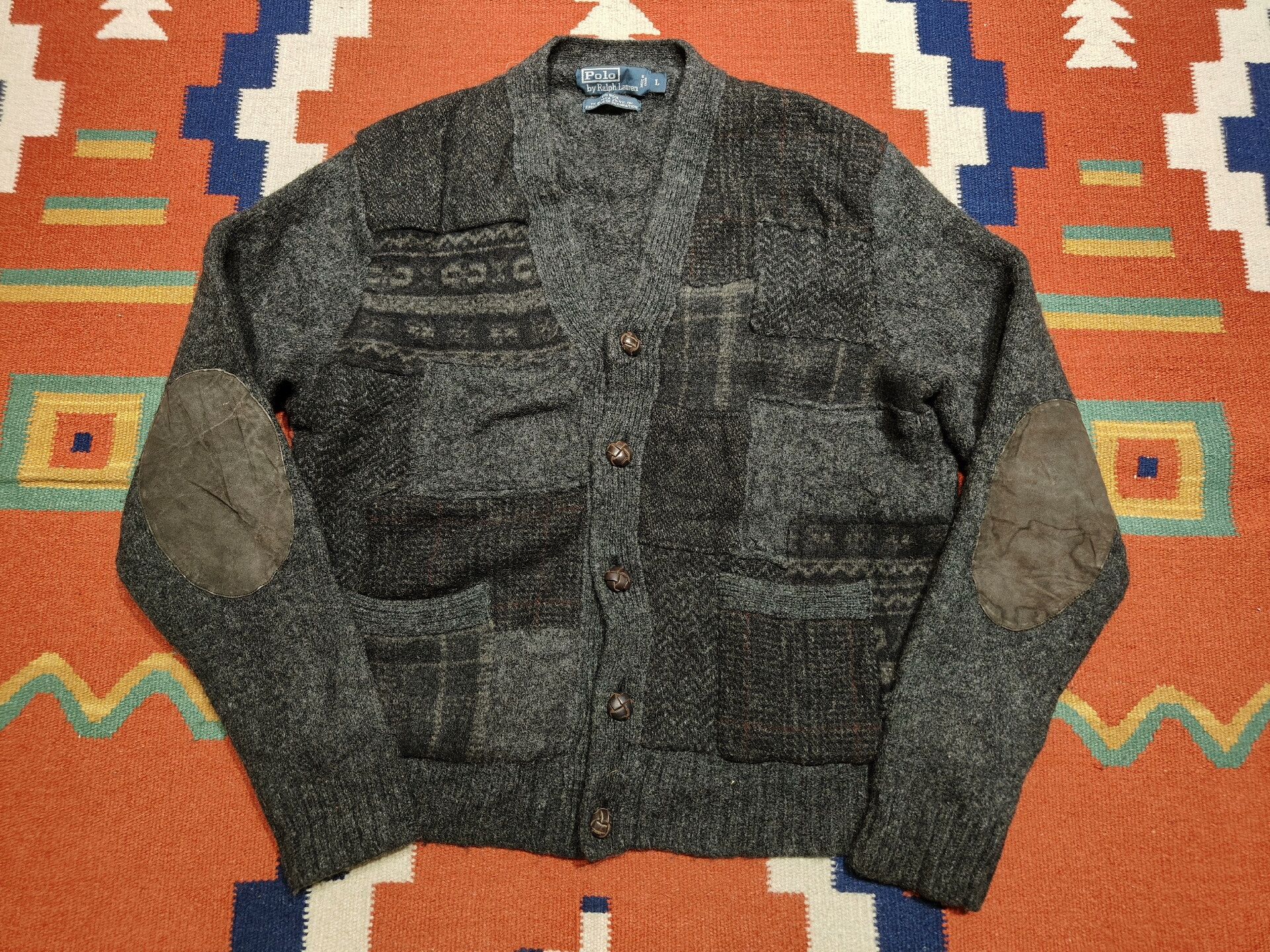 RRL Ralph Lauren RRL Patchwork Wool Cardigan Size US L / EU 52-54 / 3 - 1 Thumbnail