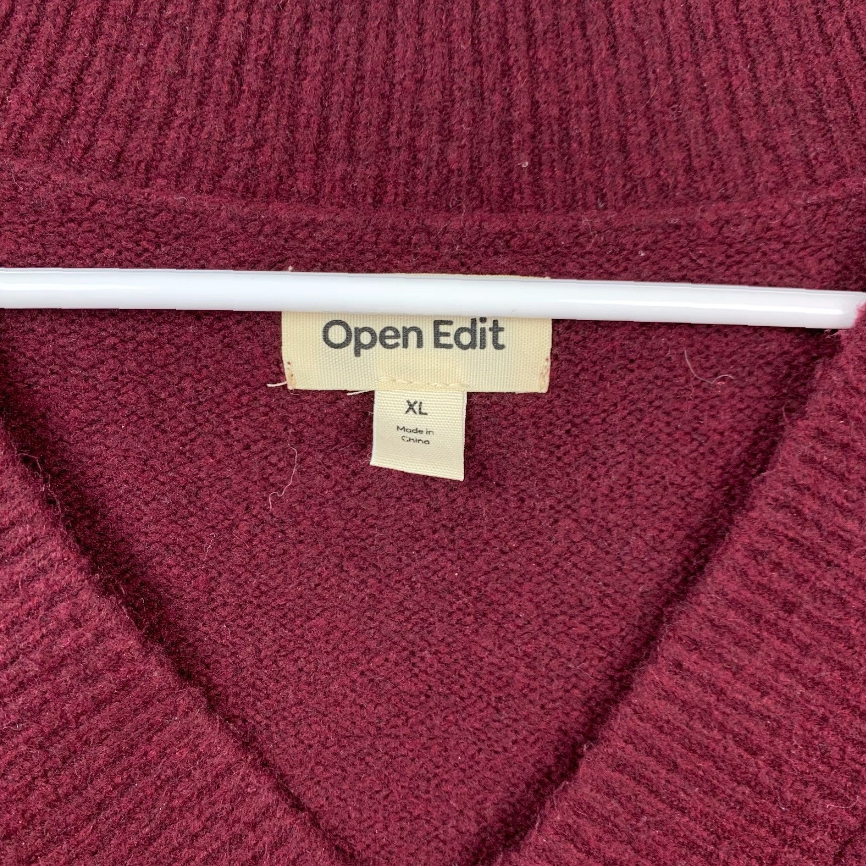 Vintage Open Edit V-Neck Sweater XL Burgundy Red Boxy Pullover Women's Knit Casual Workwear Size XL / US 12-14 / IT 48-50 - 3 Thumbnail