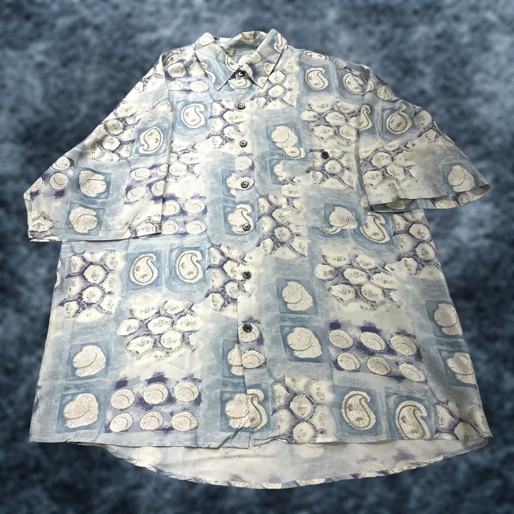 Vintage VINTAGE SUMMA Shirt Mens Large Blue Paisley Silk Short Sleeve Button Summer Camp Size US L / EU 52-54 / 3 - 1 Thumbnail