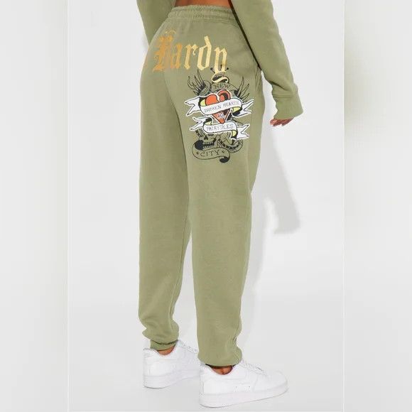Ed Hardy Broken Hearts Sage Sweatsuit Coord Set Lounge Retro Y2K Size ONE SIZE - 4 Thumbnail