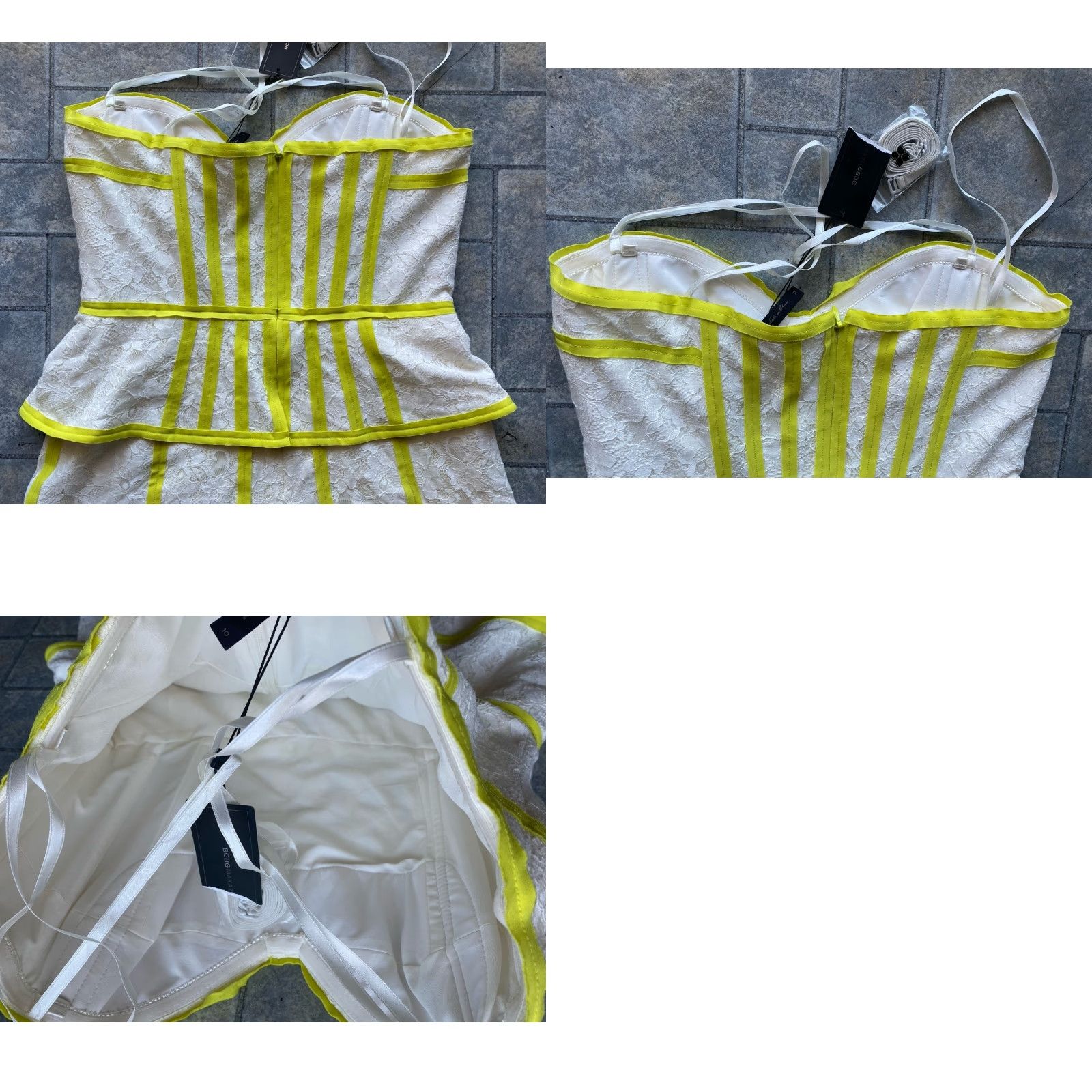Bcbgmaxazria BCBGMAXAZRIA Kellyn Mini Dress SIZE 10 Bustier White Yellow Straps NEW NWT Womens Dress Mini Short Sleeveless Strap White Yellow 10 NWT Size L / US 10 / IT 46 - 9 Thumbnail