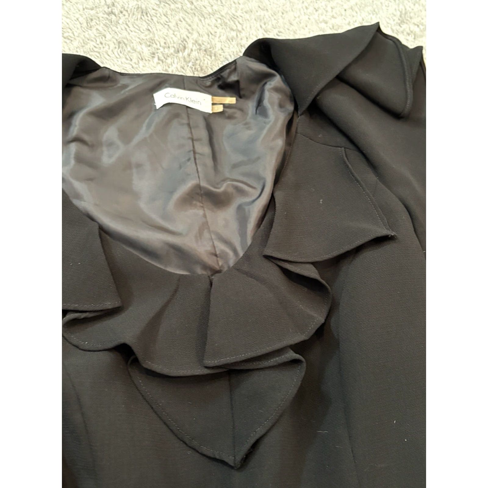 Calvin Klein Calvin Klein Dress Size 4 Ruffled V-Neck Sleeveless Belted Black Casual Shirt Women Midi Dress Belted Ruffle 4 Black CK Women Dresses Size S / US 4 / IT 40 - 3 Thumbnail