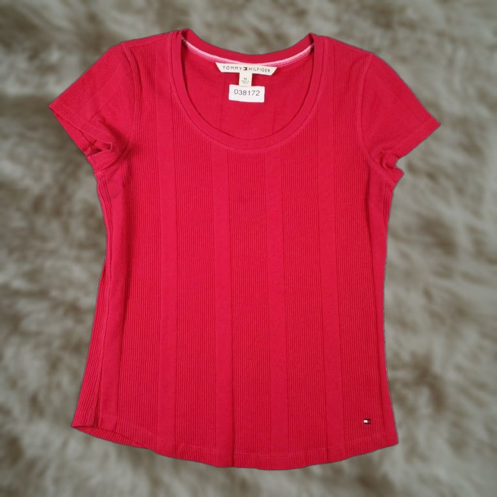 Tommy Hilfiger Tommy Hilfiger Womens Medium Red Short Sleeve Crew Neck Cotton T Shirt Size M / US 6-8 / IT 42-44 - 1 Thumbnail