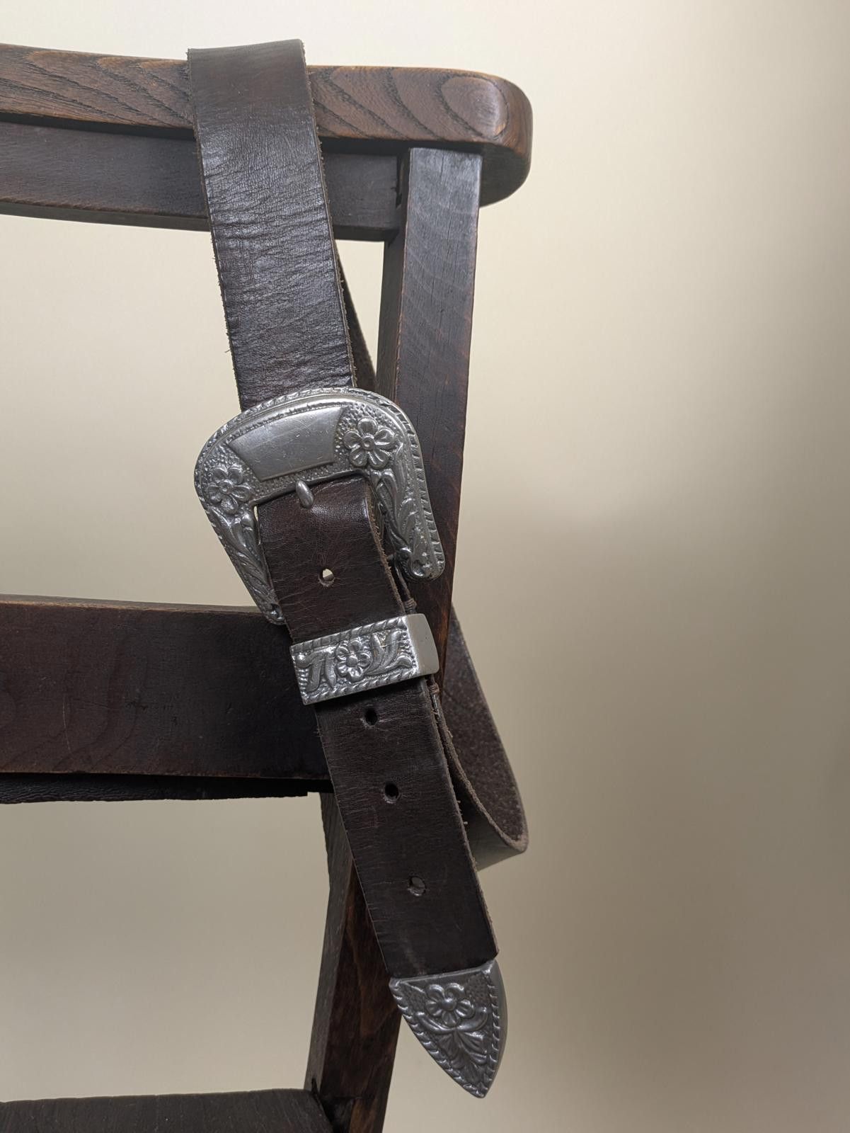Jean Charles De Castelbajac heavy silver metal brown leather western belt Size ONE SIZE - 1 Thumbnail