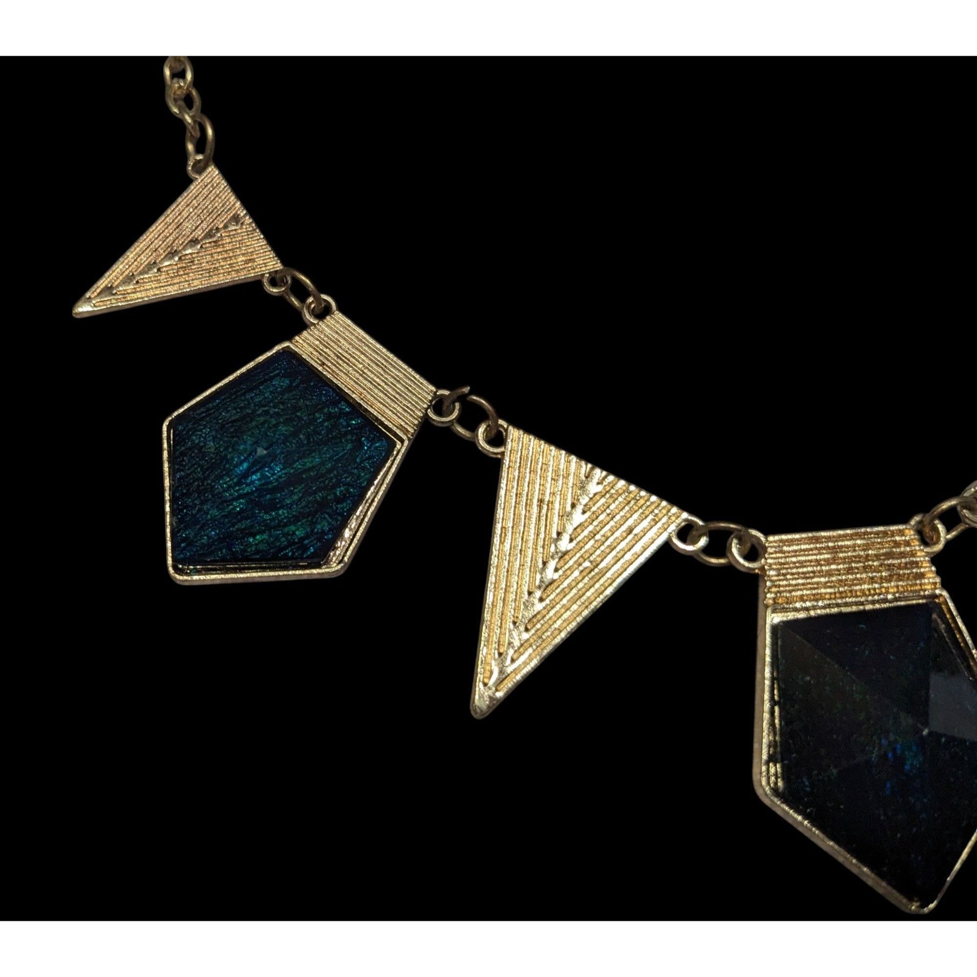 Other Modern Geometric Gold And Dark Blue Statement Necklace Size ONE SIZE - 3 Thumbnail