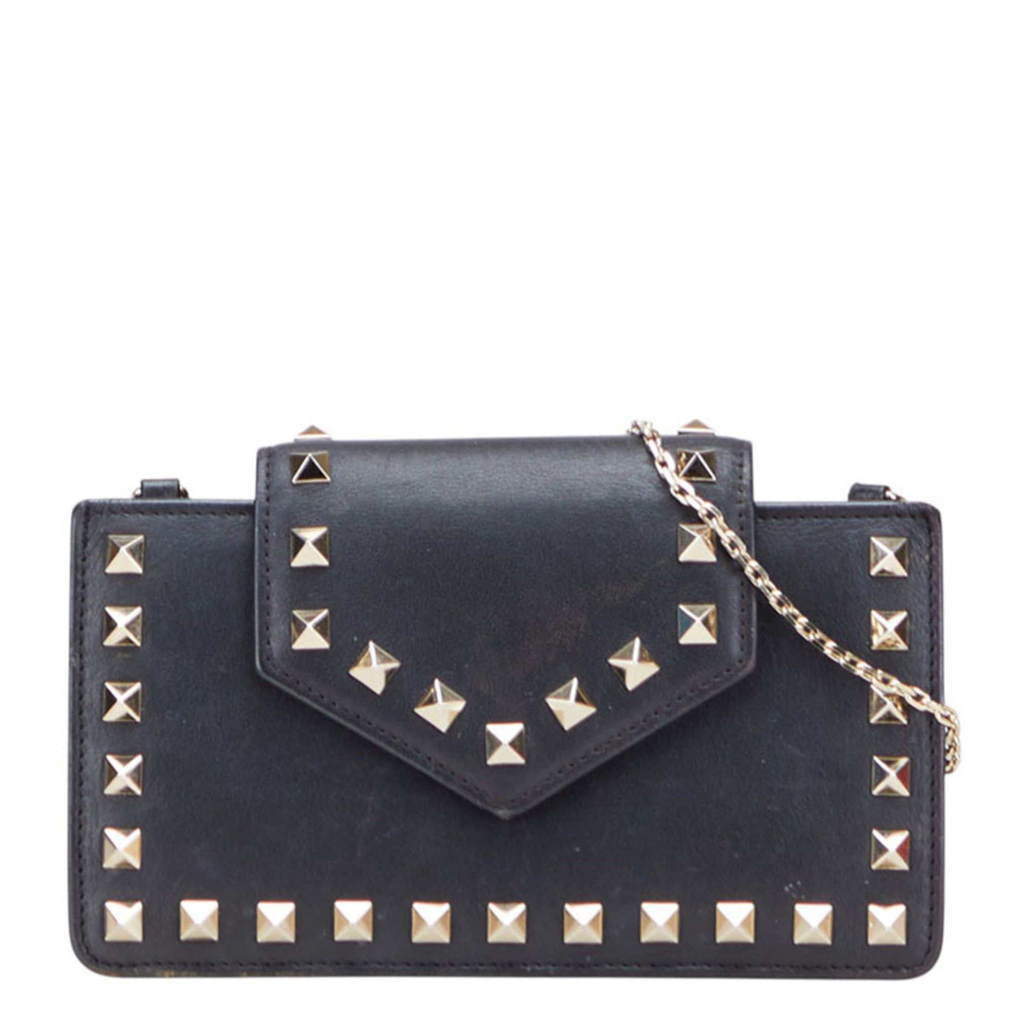 Valentino Rockstud Chain Shoulder Bag in Black Leather for Women