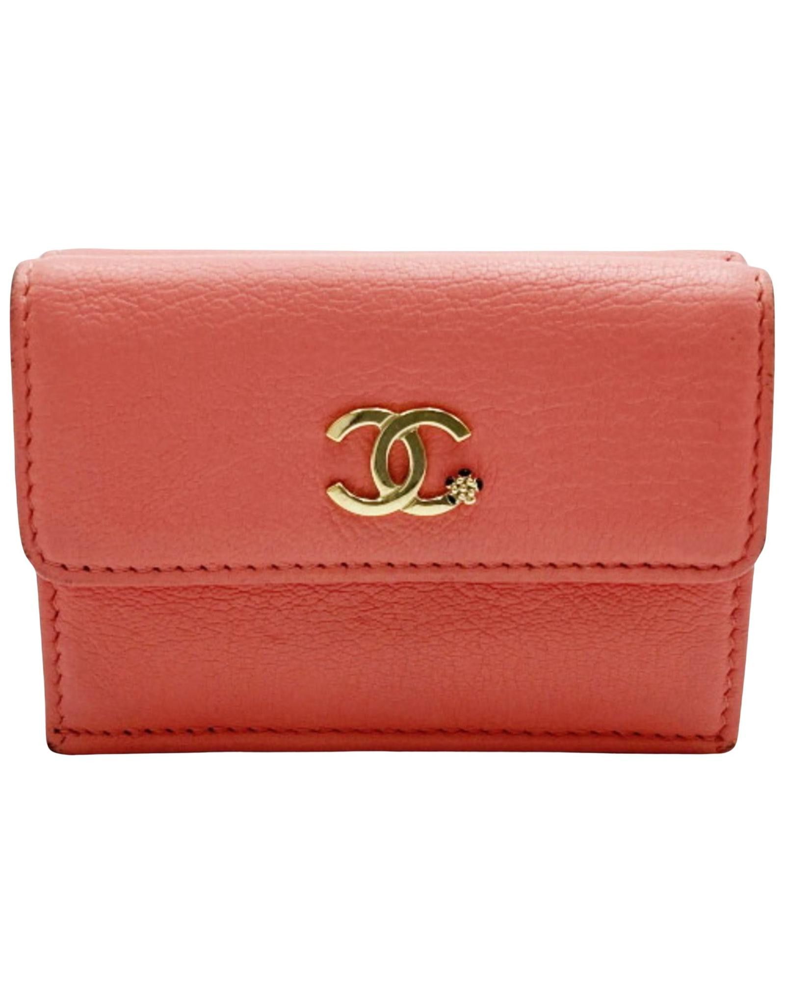 image of Chanel Luxurious Leather Tri-Fold Wallet With Iconic Logo Design in Pink, Women's