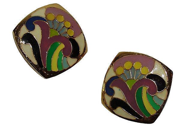Lanvin Lanvin Floral Abstract Enamel Earrings Size ONE SIZE - 1 Thumbnail