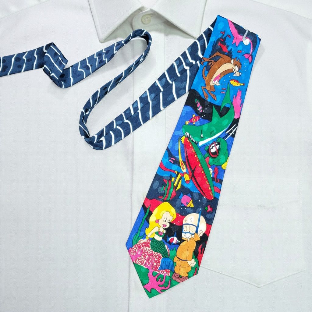 Warner Bros Looney Toons 58x4" Tie Vintage 1993 Cartoon 100% Silk Fudd Size ONE SIZE - 1 Thumbnail