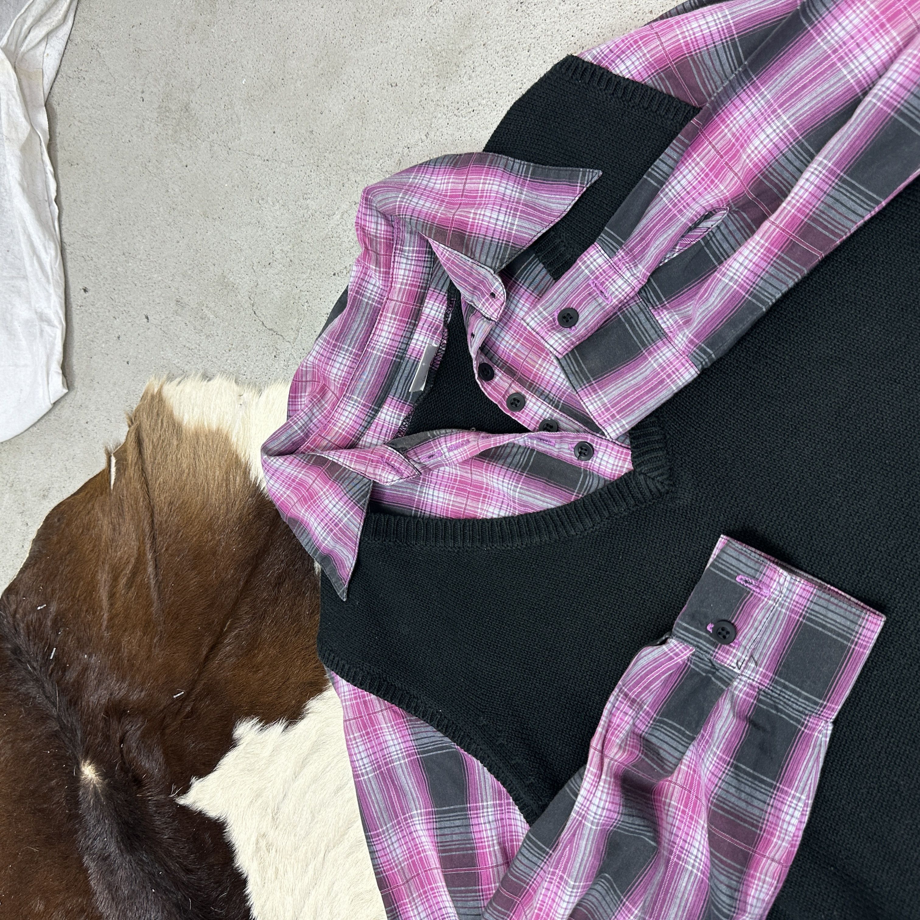 Vintage Vintage Tartan Hybrid School Girl Sweater & Shirt 00s Size M / US 6-8 / IT 42-44 - 3 Thumbnail