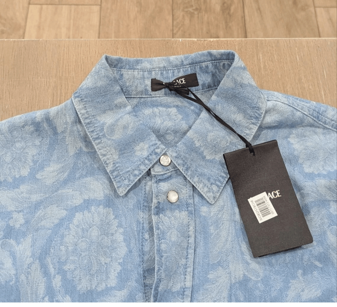 Versace VERSACE Baroque Cotton LS Button Up Shirt Light Blue 50 Size US M / EU 48-50 / 2 - 2 Thumbnail