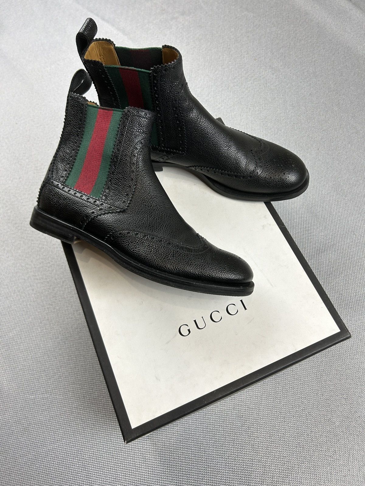 Gucci Gucci Strand Web Wing Tip Black Leather Chelsea Boots Shoes Size US 8 / EU 41 - 2 Thumbnail