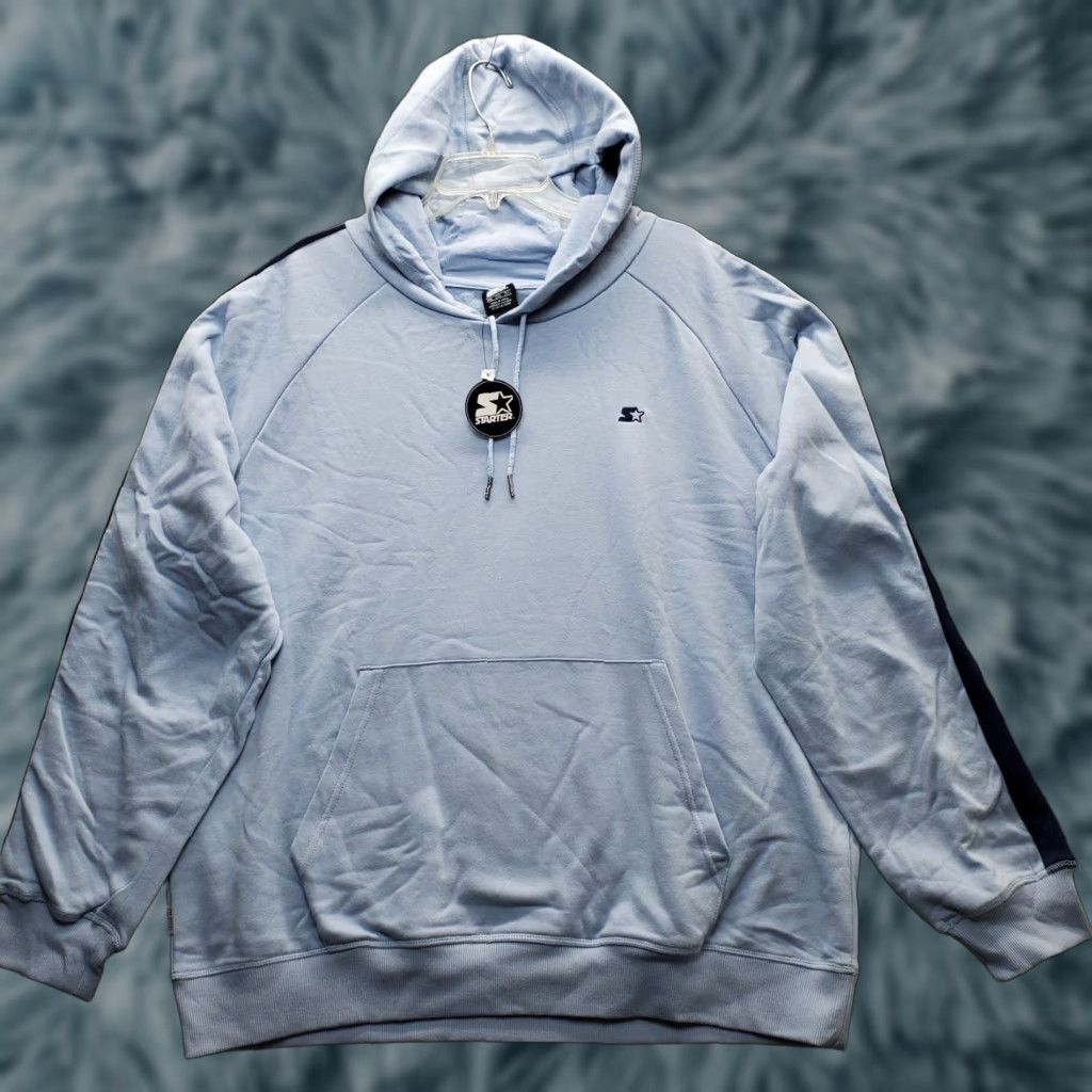 Starter Starter Mens Hoodie 2XL Blue Pullover Raglan Pocket Hooded Lined Fleece Cotton Sweatshirt Size US XXL / EU 58 / 5 - 1 Thumbnail