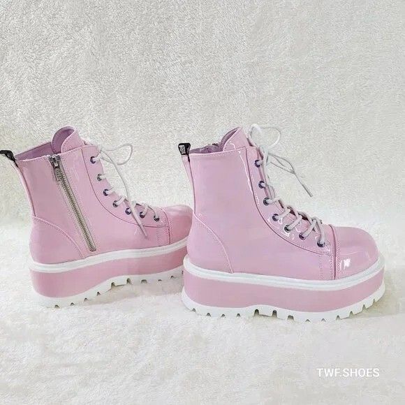 Other Pink Hologram Platform Combat Ankle Boots Punk Rave Festival Size US 9 / IT 39 - 2 Thumbnail