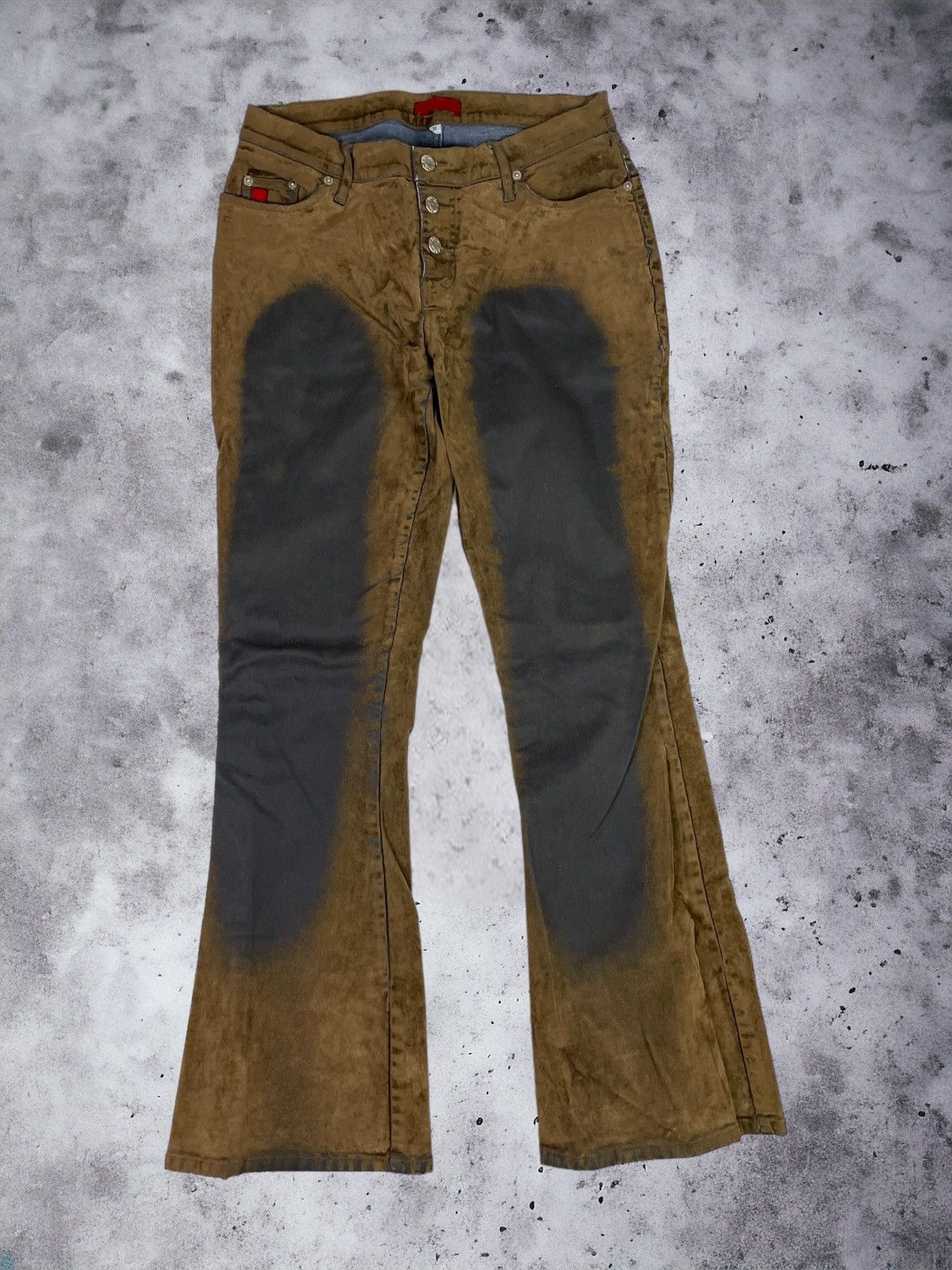 image of Avant Garde x Vintage Y2K Mapp Jeans Distressed Flared Pants in Black Brown, Men's (Size 31)