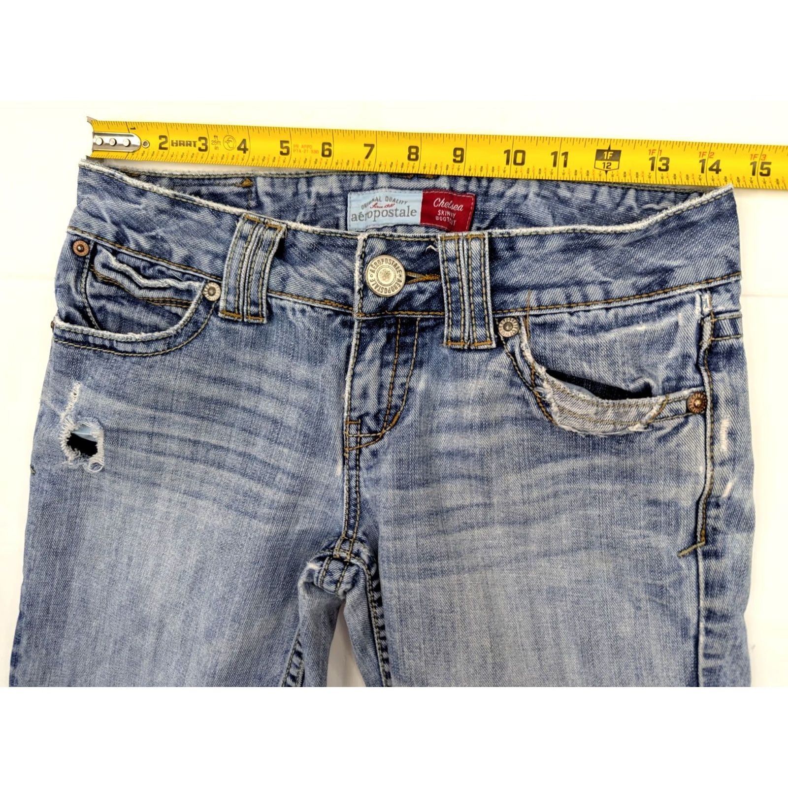 Aeropostale Aeropostale Chelsea Skinny Bootcut Jeans Women 1/2 Short 29x29 Blue Distressed Size 25" / US 0 / IT 36 - 5 Thumbnail