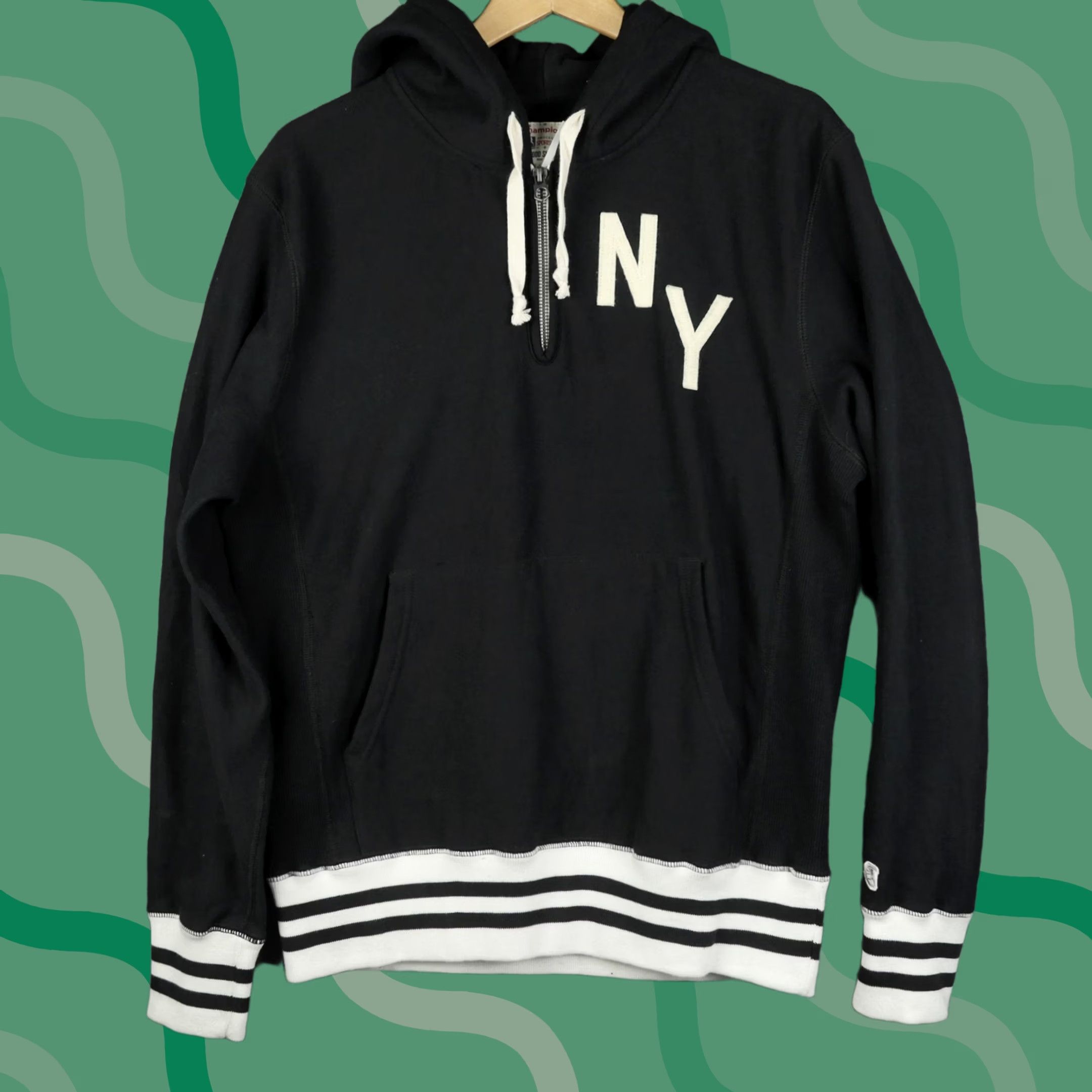 Champion Champion Todd Snyder Hoodie Mens Medium Black NY New York Fleece 1/2 Zip Striped Size US M / EU 48-50 / 2 - 1 Thumbnail
