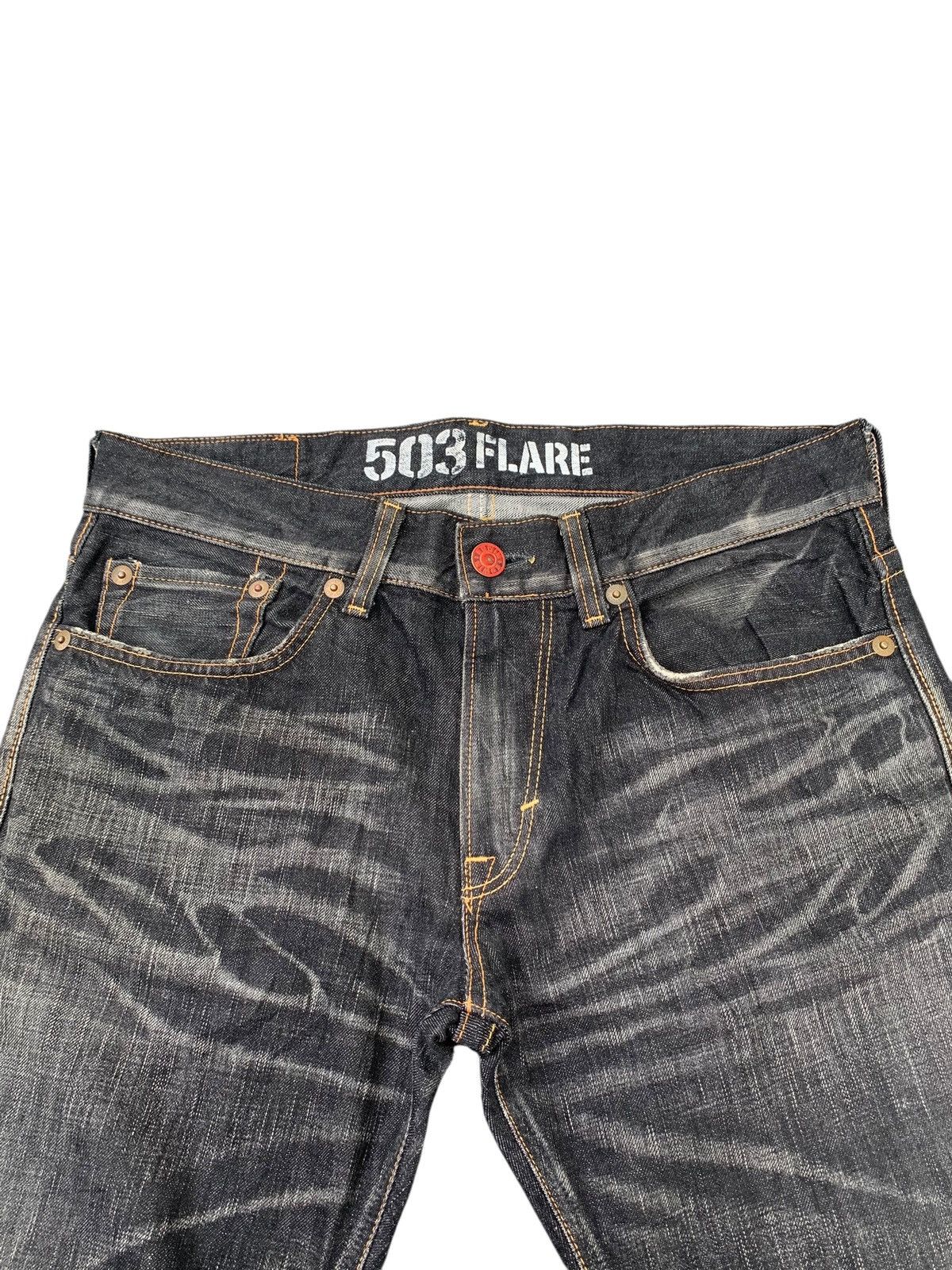 Edwin RARE💥EDWIN 503 FLARE BLUE TRIP CLAWNMARK MUDWASH DENIM Size US 35 - 14 Thumbnail
