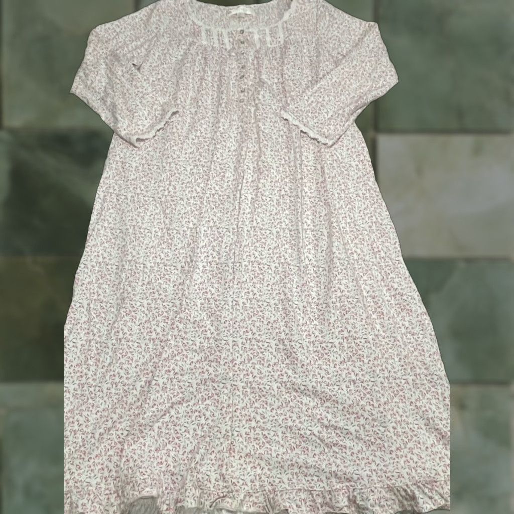 Vintage EILEEN WEST Nightgown Women Gown Lace Floral Pink White M Adult Women Size ONE SIZE - 1 Thumbnail