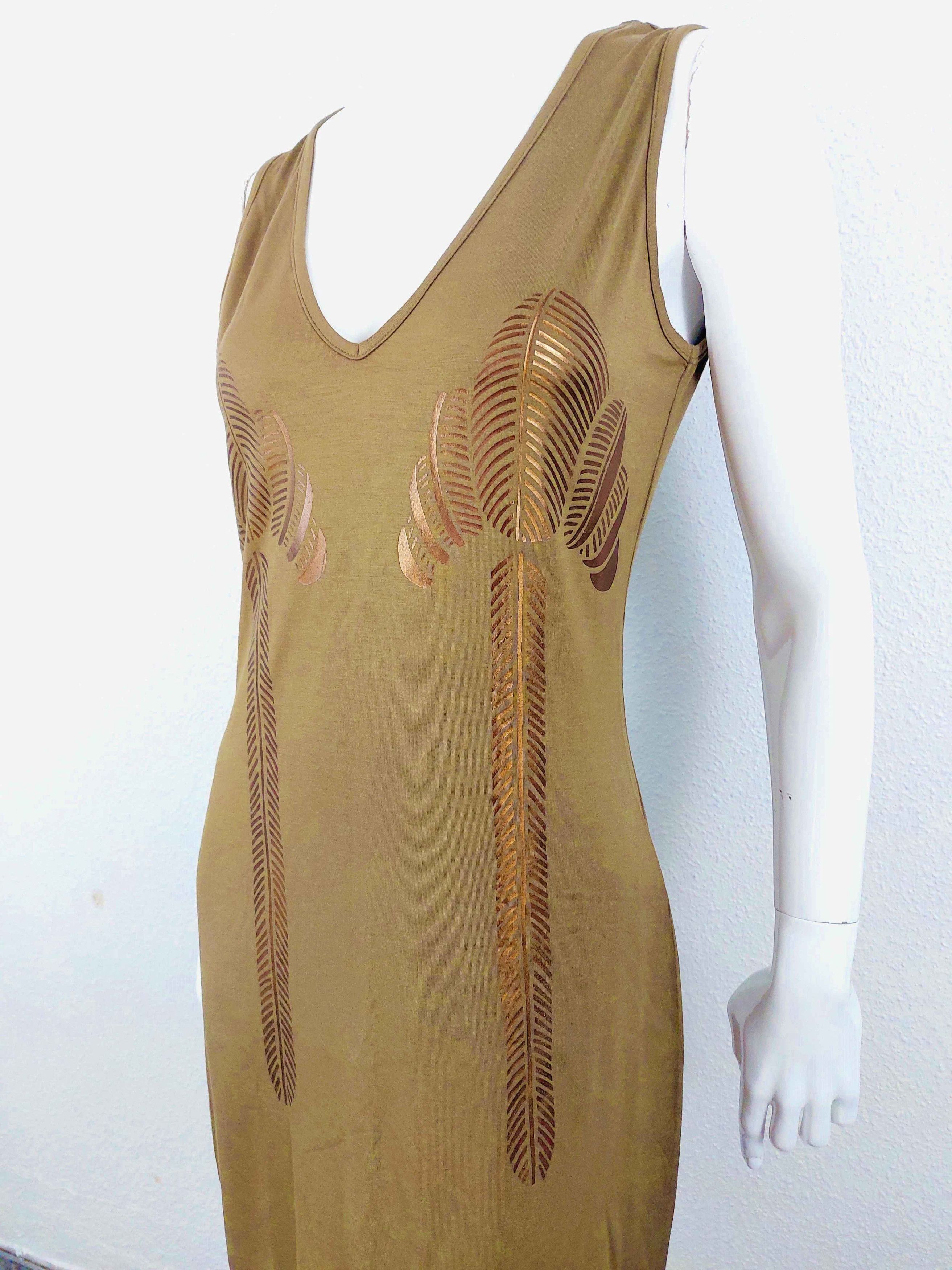 Thierry Mugler Thierry Mugler Kahki Gold Palm Tree Tropical Midi Dress Size M / US 6-8 / IT 42-44 - 3 Thumbnail
