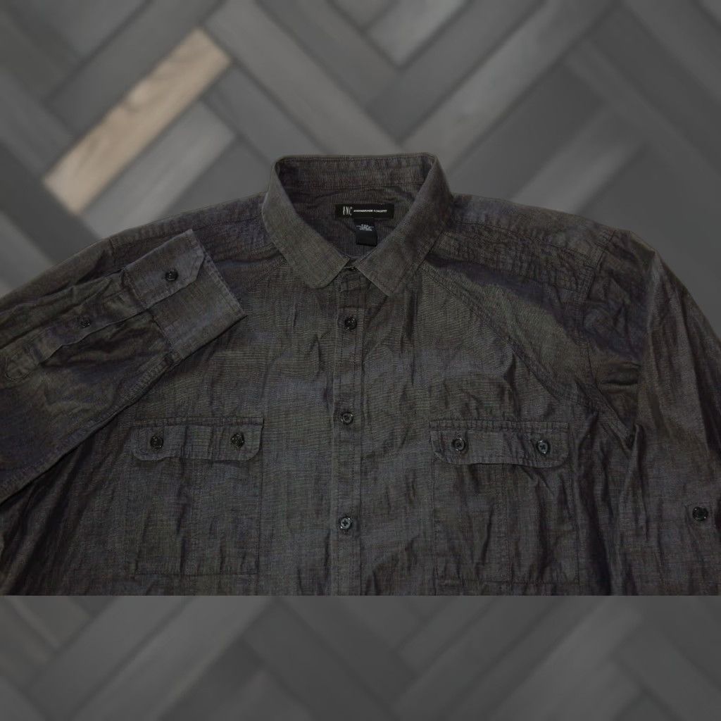 Incu VINTAGE INC Men's Button-Front Shirt Long Sleeve Size XXL Gray Cotton 90s Casual Mens Size US XXL / EU 58 / 5 - 1 Thumbnail
