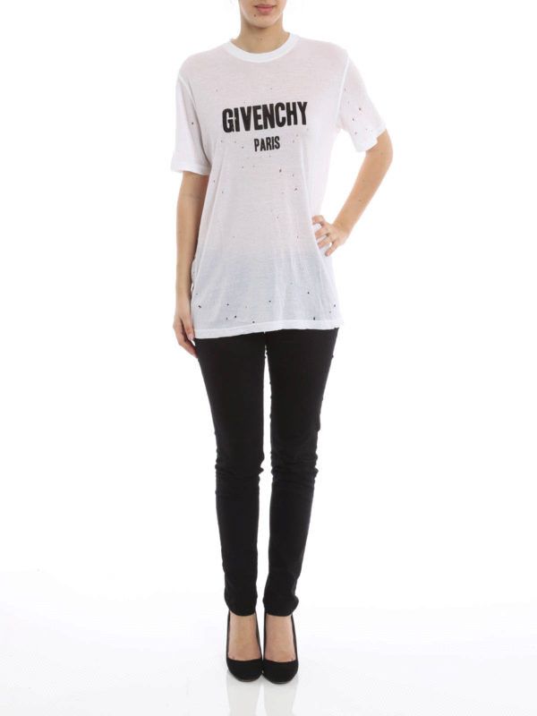 Givenchy White Pima Cotton Distressed Logo T-Shirt Size US XS / EU 42 / 0 - 2 Thumbnail