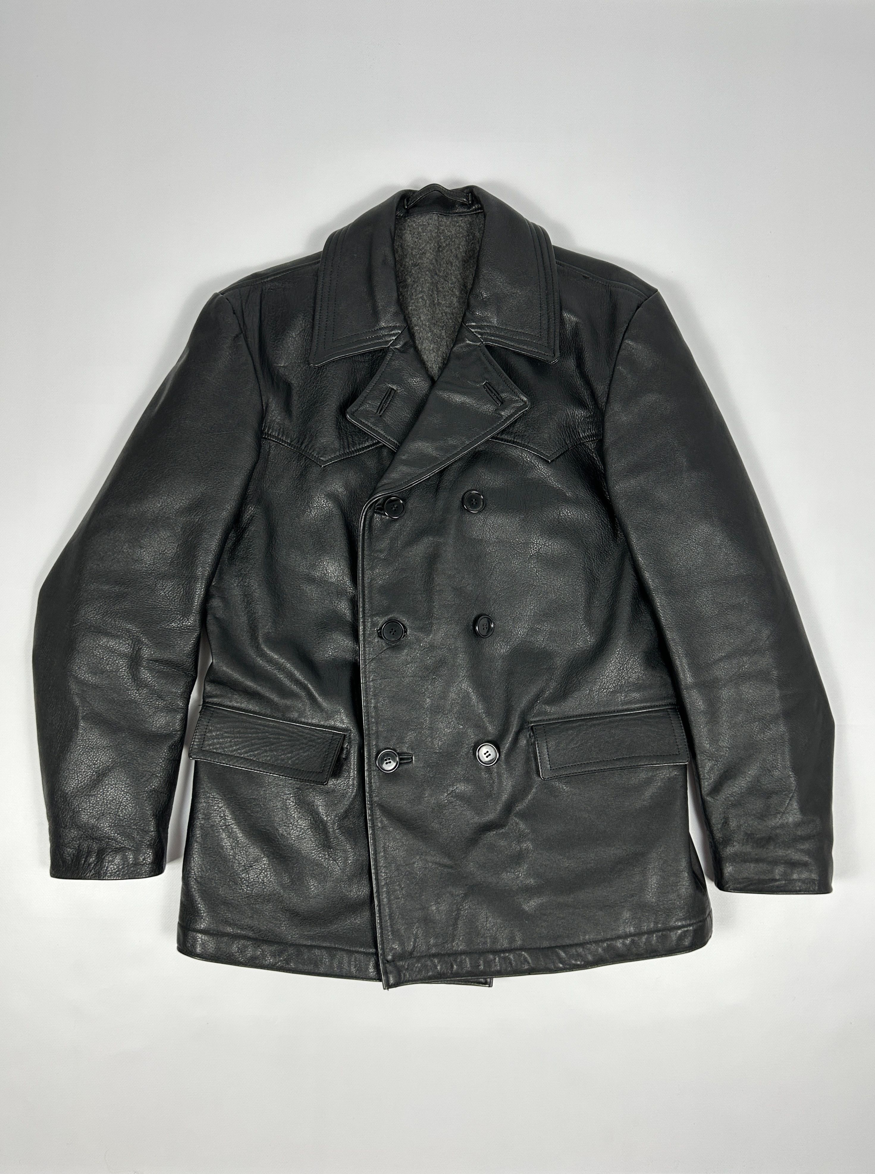 Genuine Leather Vintage black leather double breasted peacoat Size US L / EU 52-54 / 3 - 1 Thumbnail