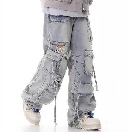 Japanese Brand × Jean Retro heavy industry beggar ripped workwear wide leg jeans Size US 32 / EU 48 - 1 Thumbnail