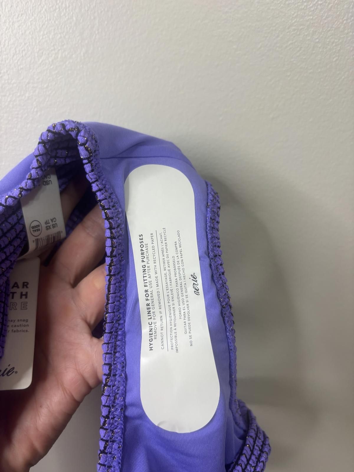 Designer Aerie Purple Textured Bikini Bottom - XS/Tp Size ONE SIZE - 6 Thumbnail