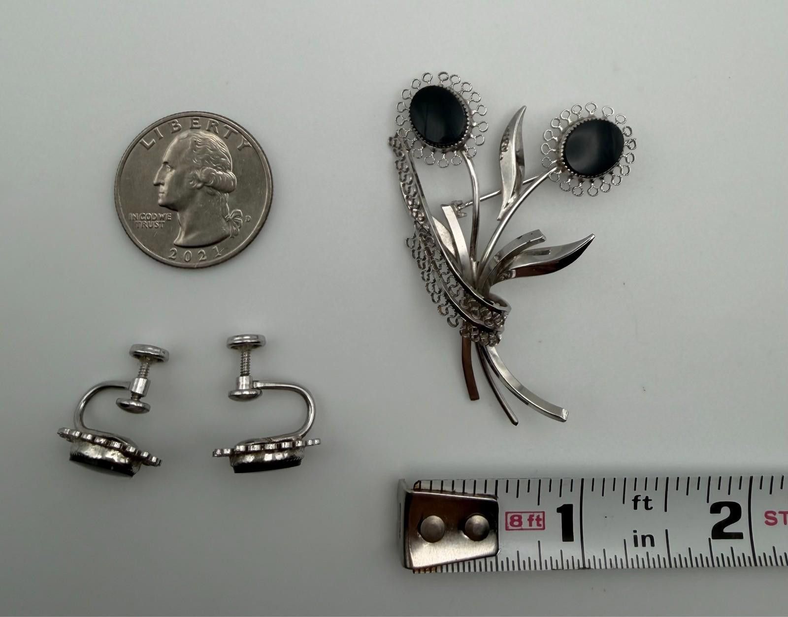 Other Star Art 925 Silver Black Onyx Brooch & Screwback Earrings Size ONE SIZE - 7 Thumbnail