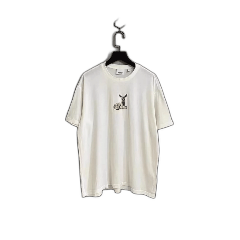 ★Burberry★ Deer Embroidered Short Sleeve T-Shirt Gray 8044 Burberry Burberry Short Sleeve T-Shirt with Deer Print-yf