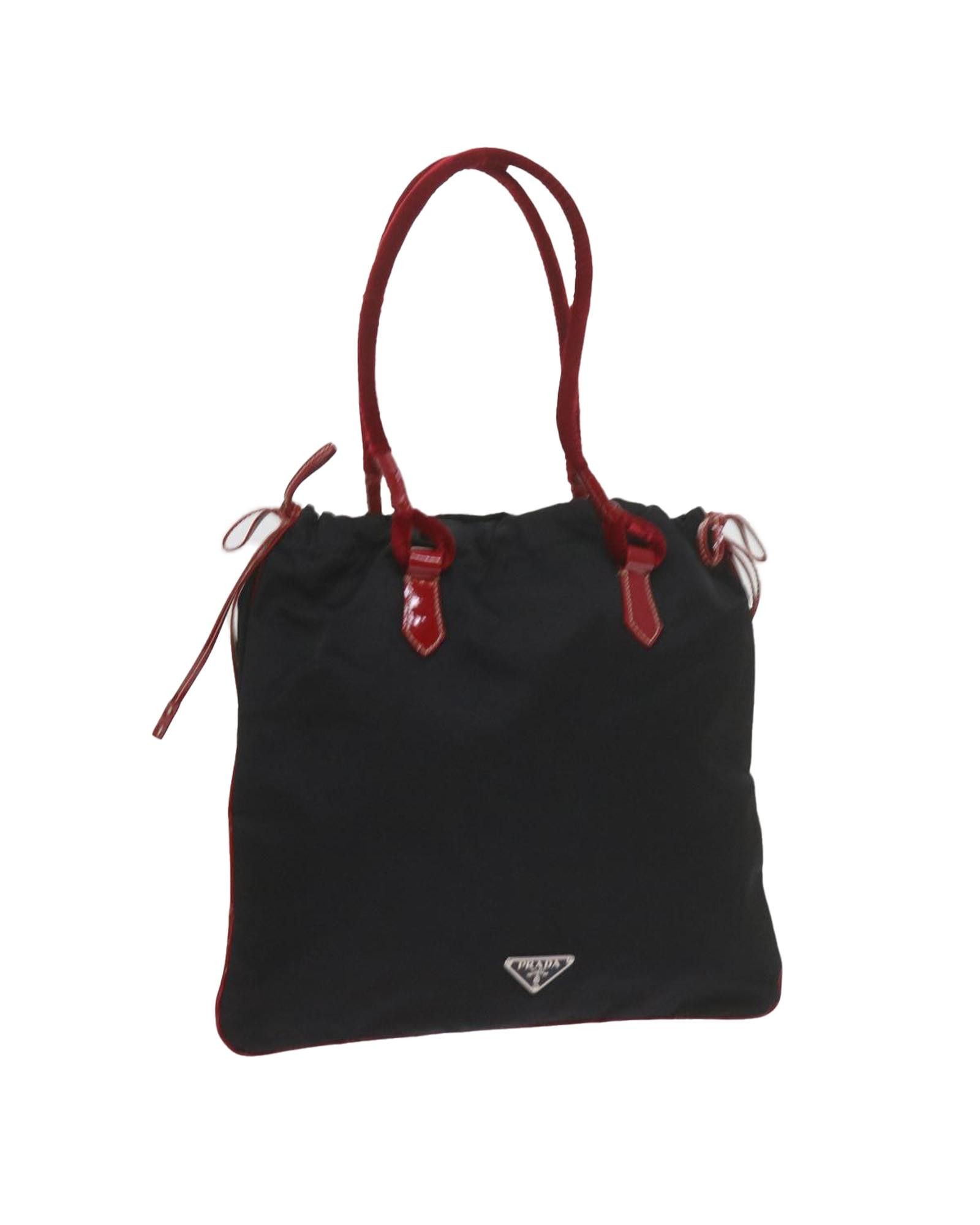 image of Prada Nylon Black And Red Hand Bag By Italian Designer, Women's