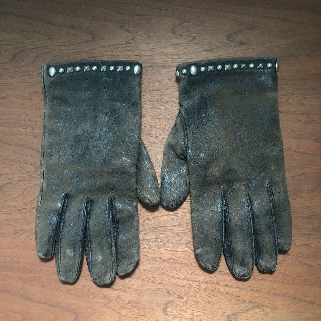 image of Undercover Studded Leather Gloves in Black Green, Men's