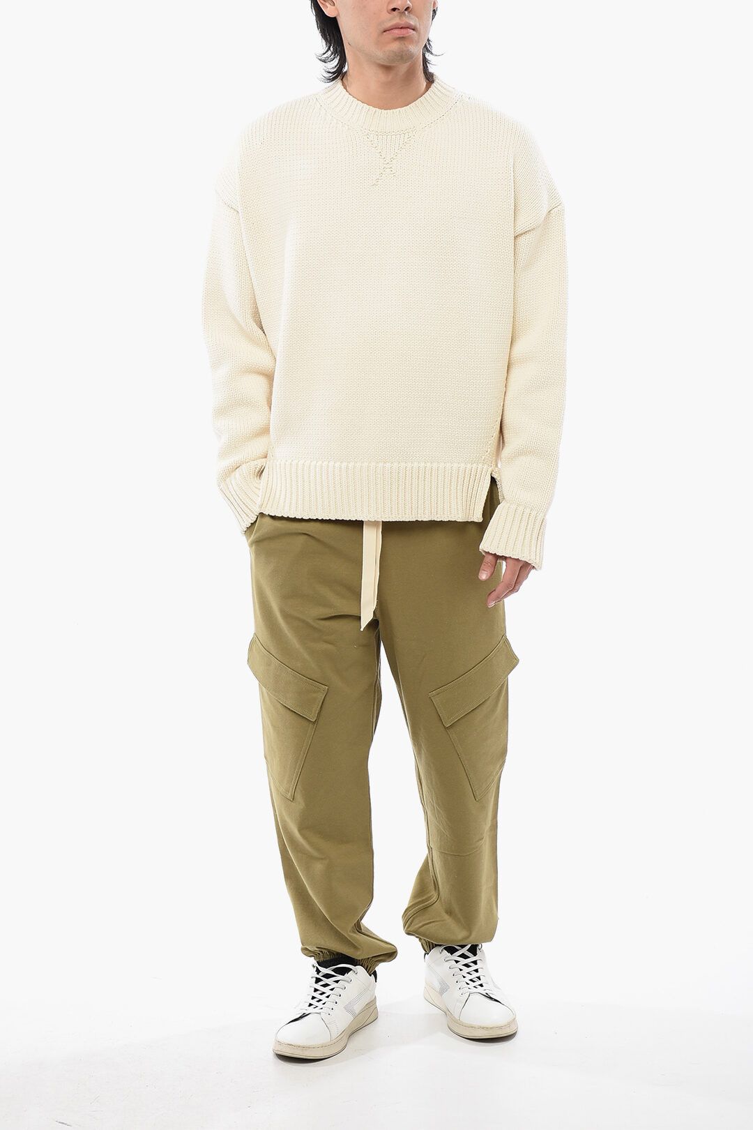 Jil Sander og1mm0625 Crewneck Chunky Cotton Blend Sweater in Off White Size US M / EU 48-50 / 2 - 4 Thumbnail