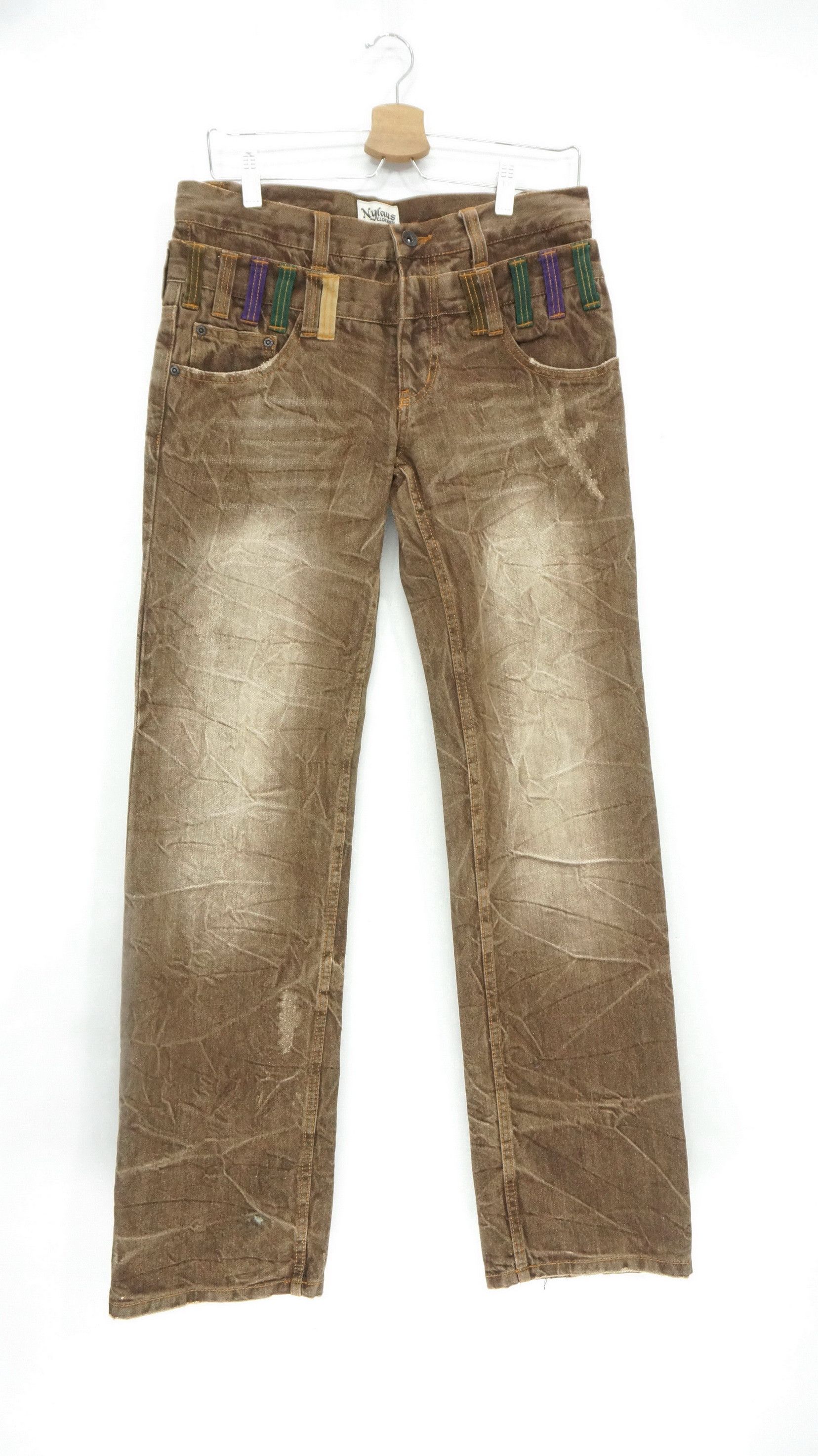 Japanese Brand NYLAUS Double Waist Brown Jeans Size US 29 - 1 Thumbnail