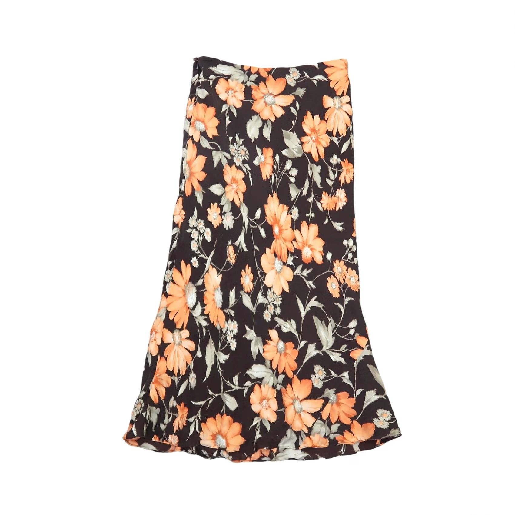 Jones New York VINTAGE 90s Jones New York Silk Midi Skirt Brown Orange Floral 6P Women's Shoes? Size 28" / US 6 / IT 42 - 3 Thumbnail