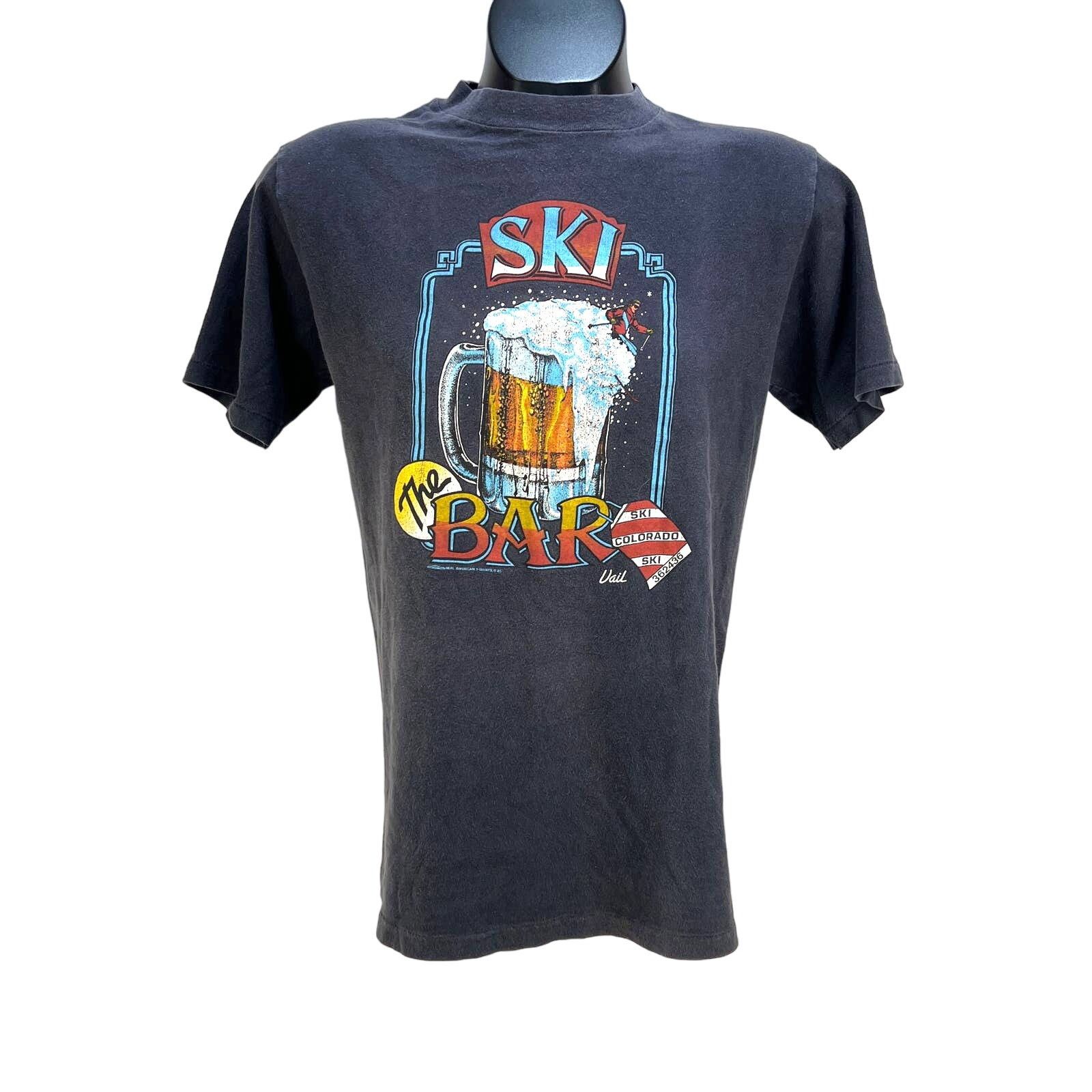 Vintage Vintage 80s The Ski Bar Graphic Tee Shirt Single Stitch Gray Size US M / EU 48-50 / 2 - 1 Thumbnail