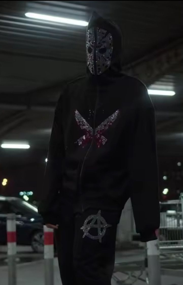 Japanese Brand Autumn Fashion Punk Y2K Goth Grunge Rhinestones Mask Hoodie Size US XL / EU 56 / 4 - 3 Thumbnail